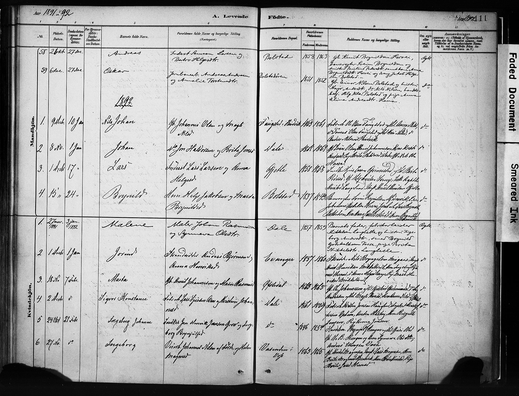 Evanger sokneprestembete, SAB/A-99924: Parish register (official) no. A 1, 1877-1899, p. 111