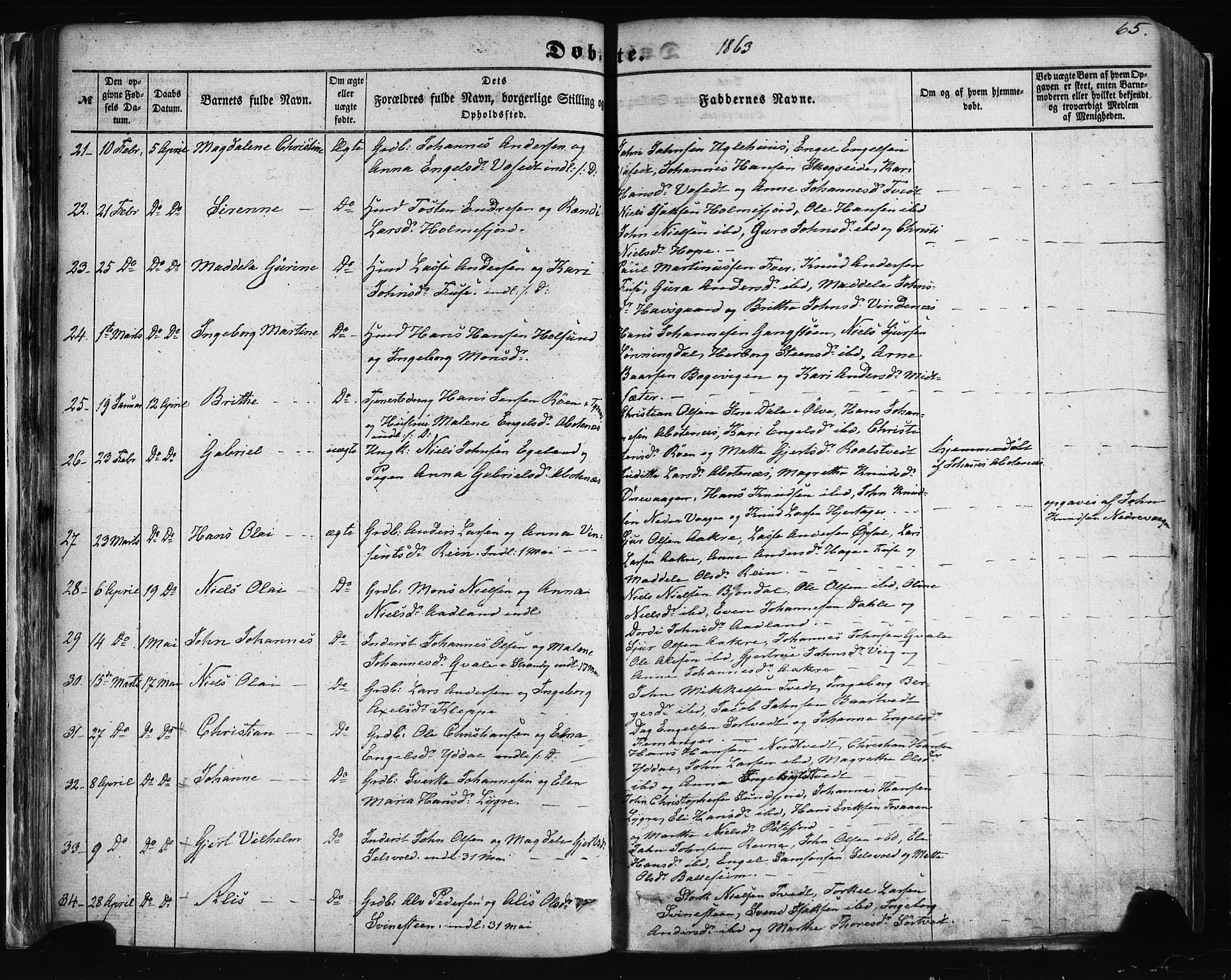 Fusa sokneprestembete, AV/SAB-A-75401/H/Haa: Parish register (official) no. A 1I, 1855-1879, p. 65