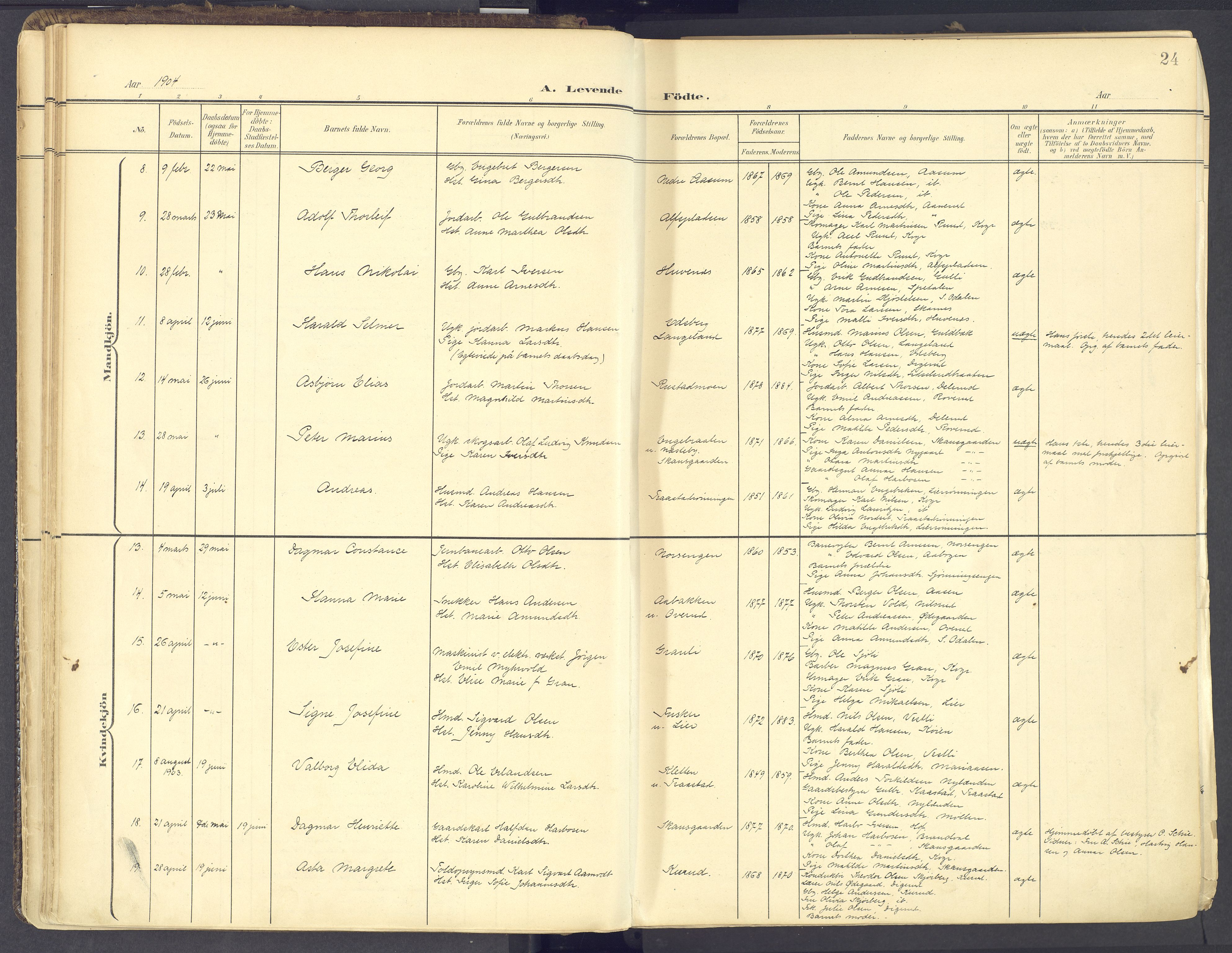 Vinger prestekontor, AV/SAH-PREST-024/H/Ha/Haa/L0017: Parish register (official) no. 17, 1901-1927, p. 24