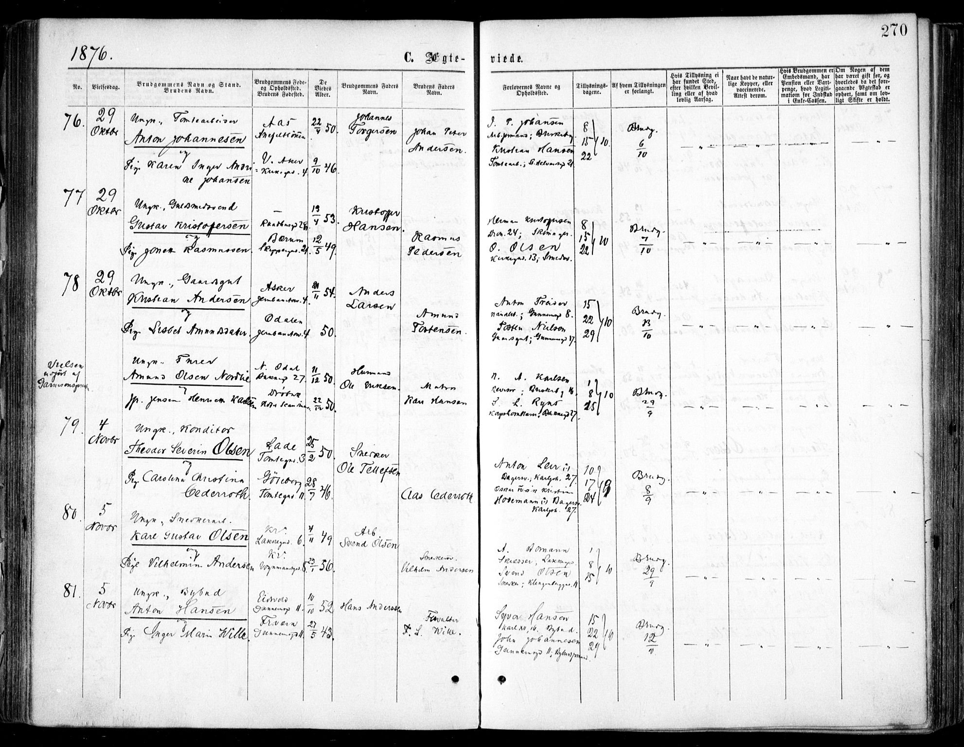 Oslo domkirke Kirkebøker, SAO/A-10752/F/Fa/L0021: Parish register (official) no. 21, 1865-1884, p. 270