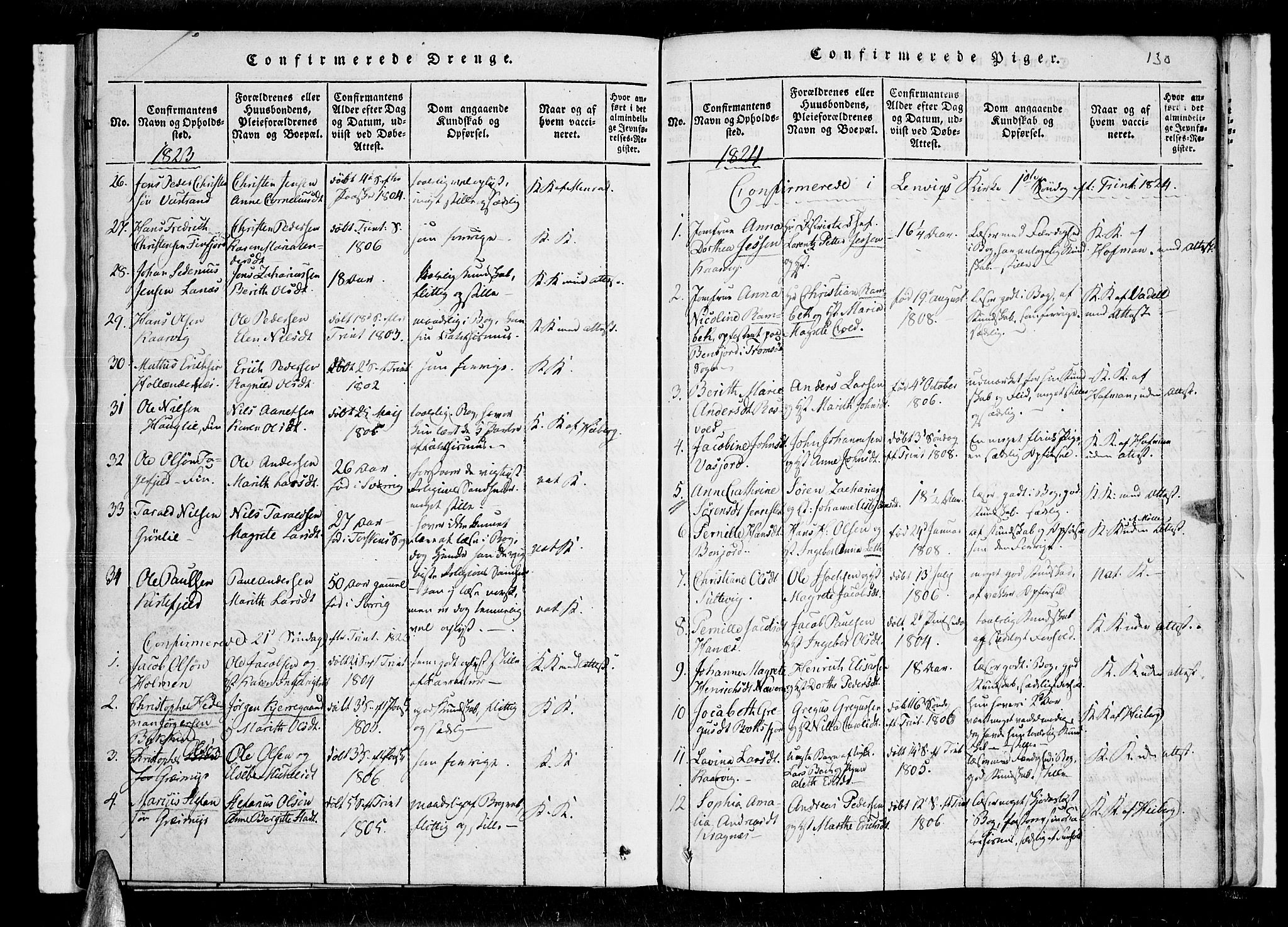 Lenvik sokneprestembete, SATØ/S-1310/H/Ha/Haa/L0003kirke: Parish register (official) no. 3, 1820-1831, p. 130