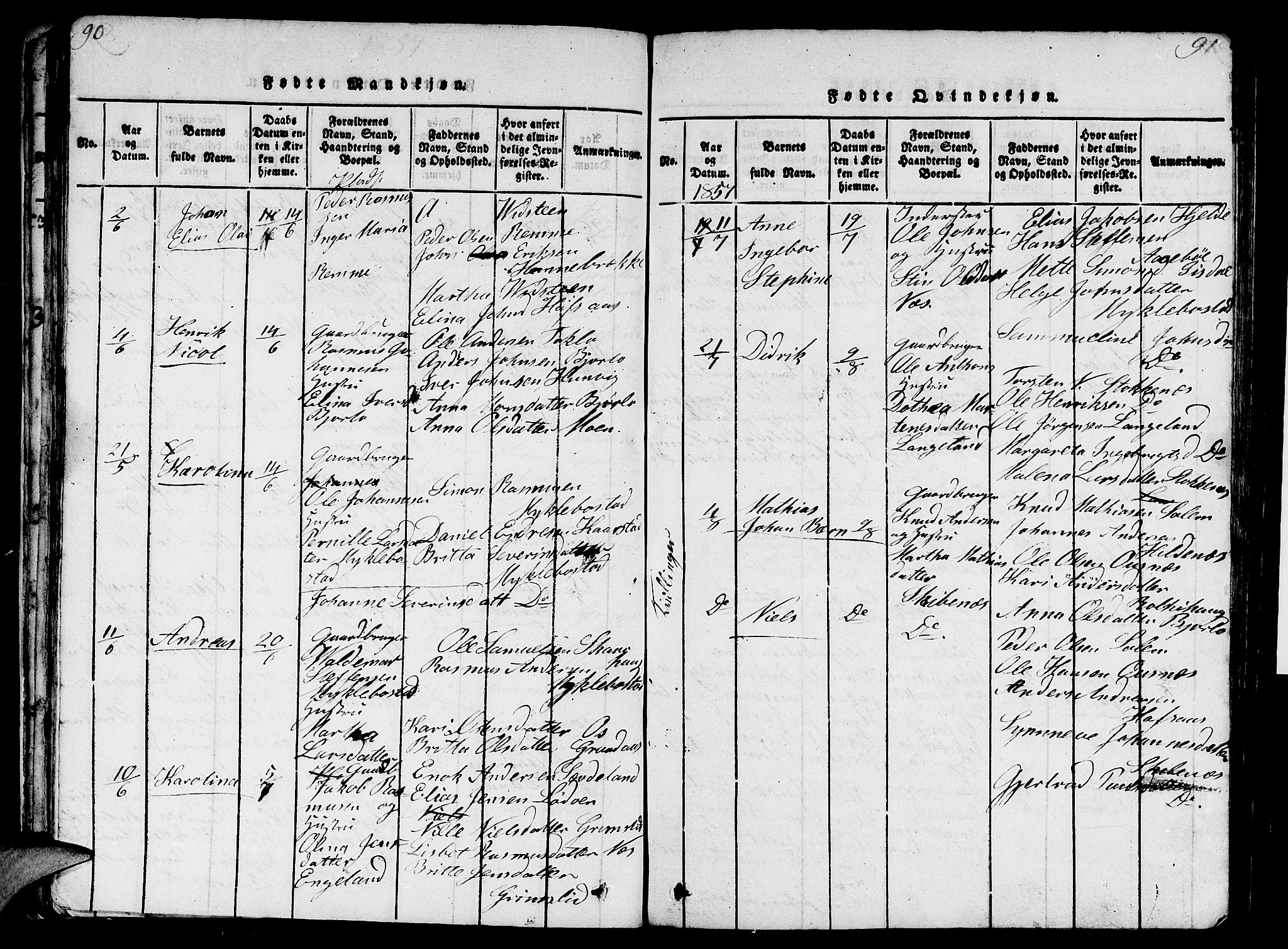 Eid sokneprestembete, AV/SAB-A-82301/H/Hab/Haba/L0001: Parish register (copy) no. A 1, 1816-1862, p. 90-91