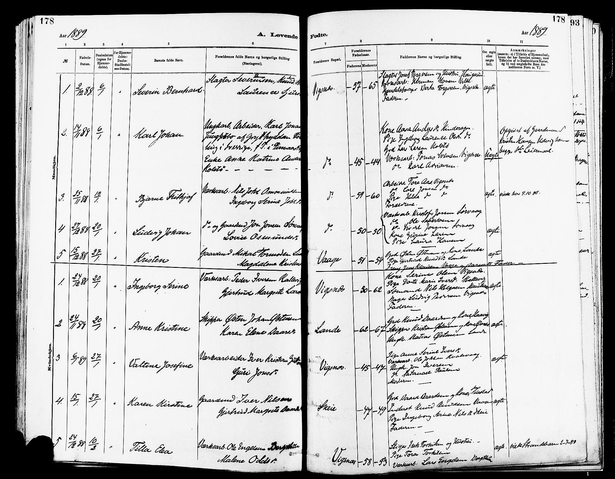 Avaldsnes sokneprestkontor, SAST/A -101851/H/Ha/Haa/L0014: Parish register (official) no. A 14, 1880-1889, p. 178