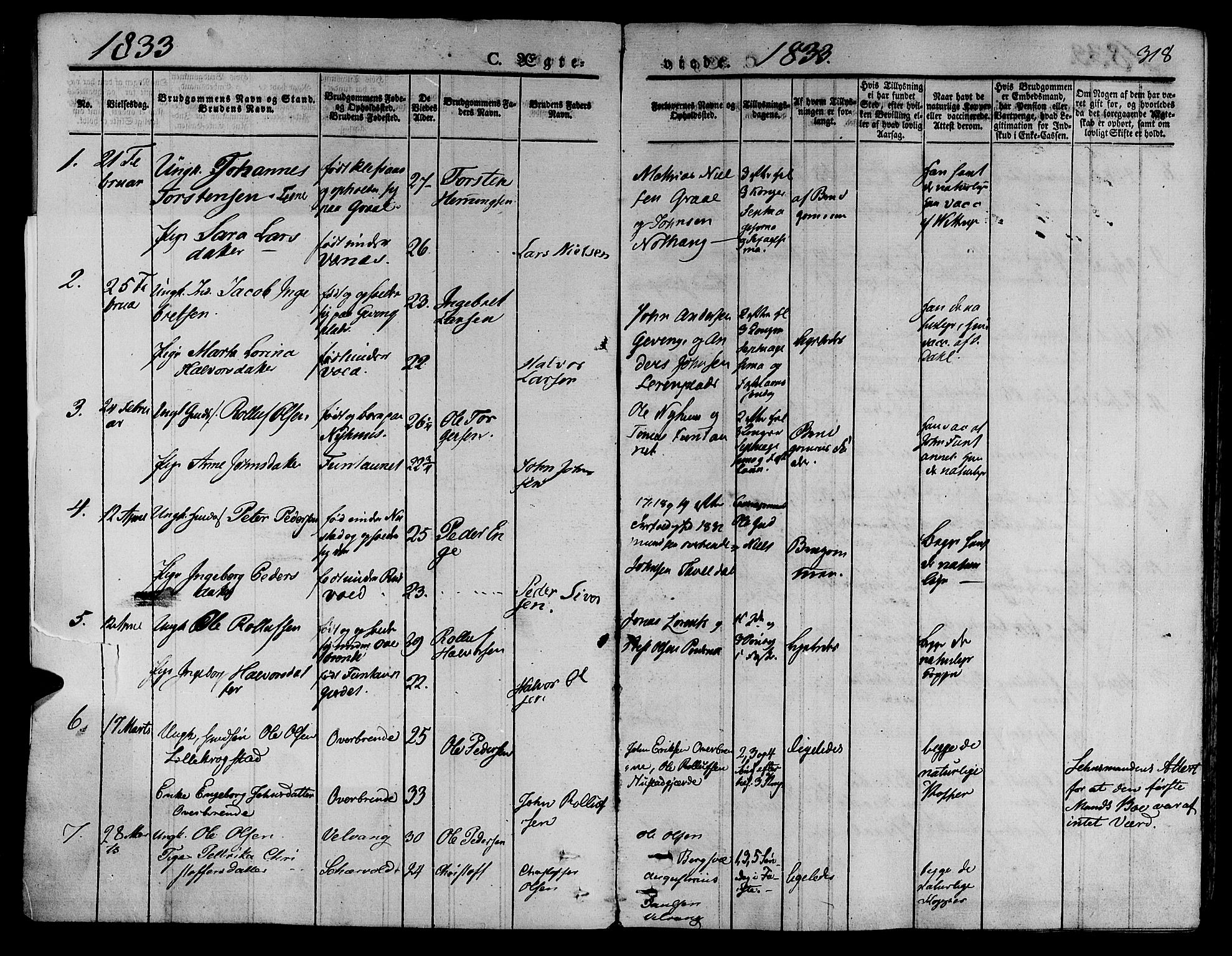 Ministerialprotokoller, klokkerbøker og fødselsregistre - Nord-Trøndelag, AV/SAT-A-1458/709/L0072: Parish register (official) no. 709A12, 1833-1844, p. 318