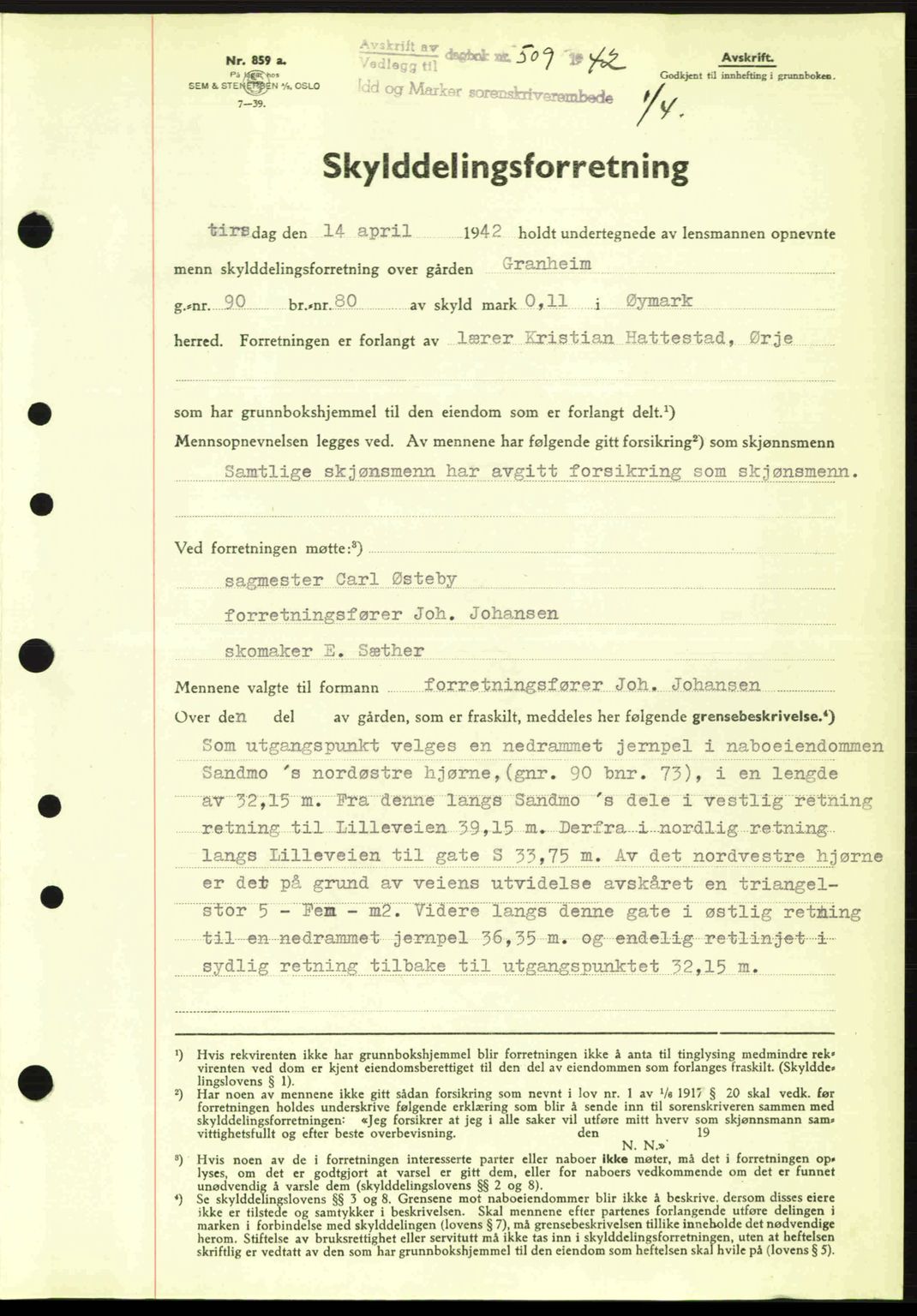 Idd og Marker sorenskriveri, AV/SAO-A-10283/G/Gb/Gbb/L0005: Mortgage book no. A5, 1941-1943, Diary no: : 509/1942