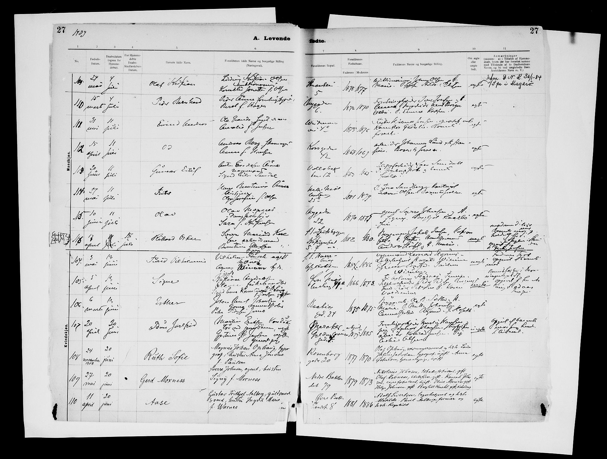 Ministerialprotokoller, klokkerbøker og fødselsregistre - Sør-Trøndelag, SAT/A-1456/604/L0203: Parish register (official) no. 604A23, 1908-1916, p. 27
