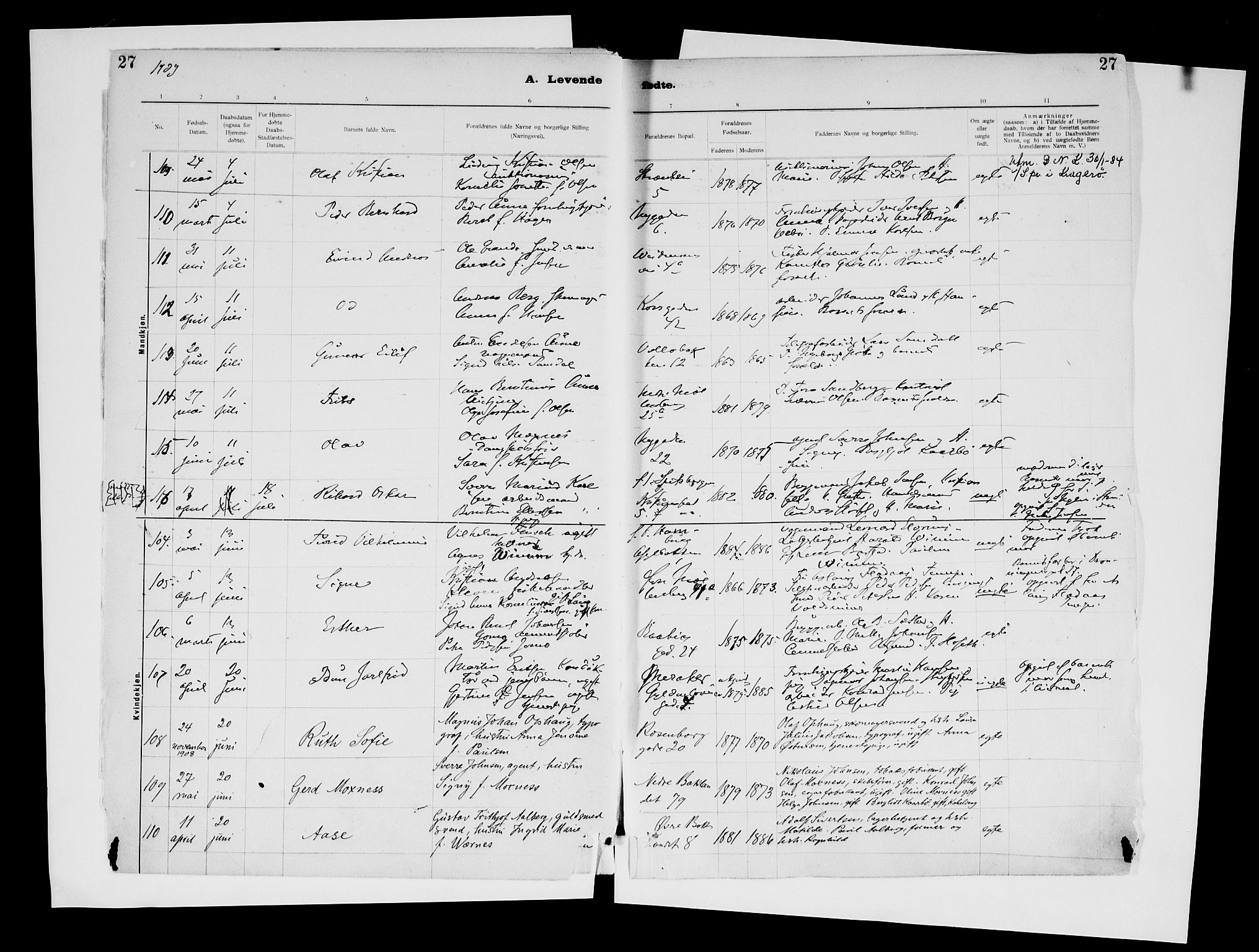 Ministerialprotokoller, klokkerbøker og fødselsregistre - Sør-Trøndelag, AV/SAT-A-1456/604/L0203: Parish register (official) no. 604A23, 1908-1916, p. 27