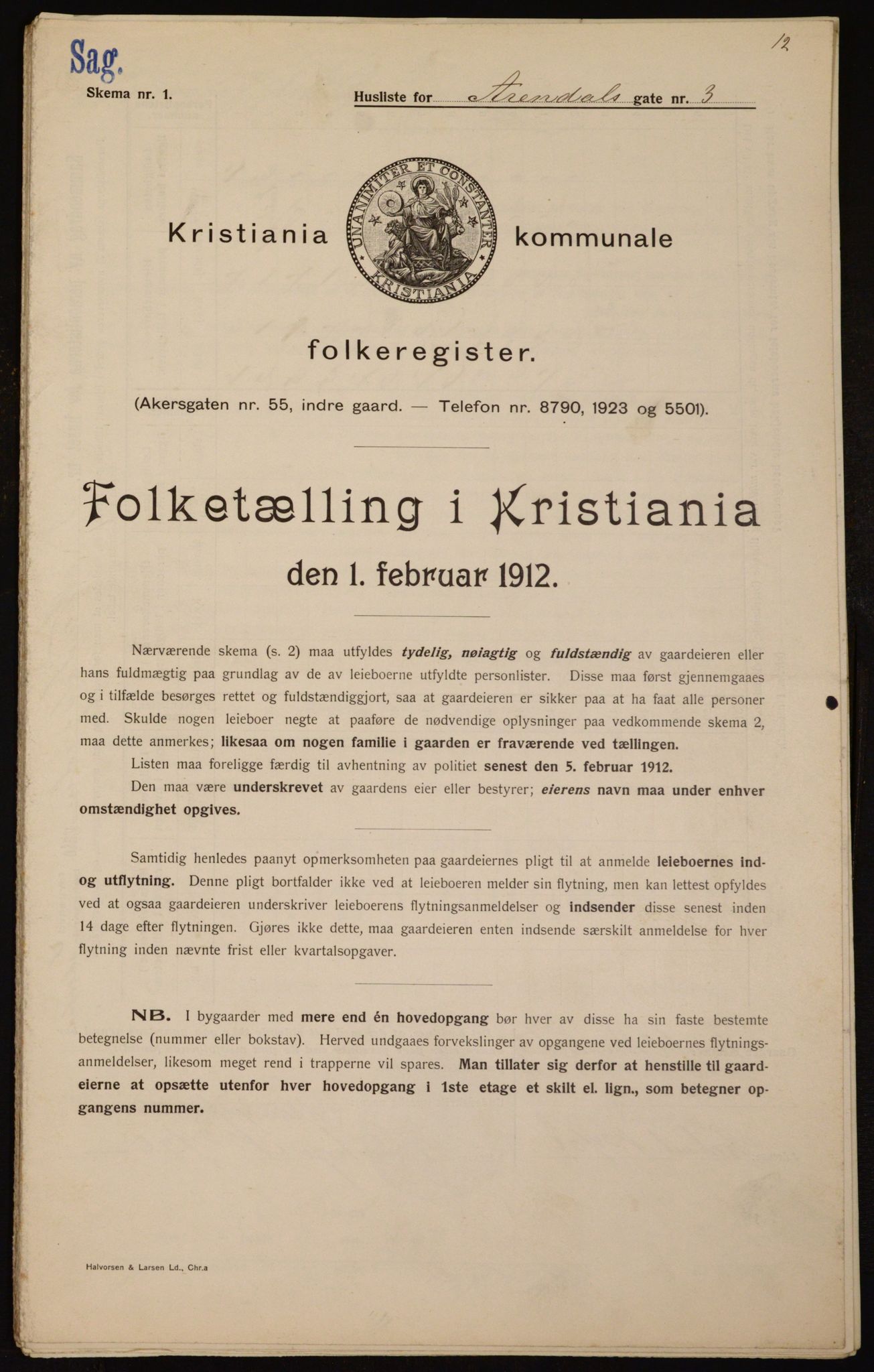 OBA, Municipal Census 1912 for Kristiania, 1912, p. 1890