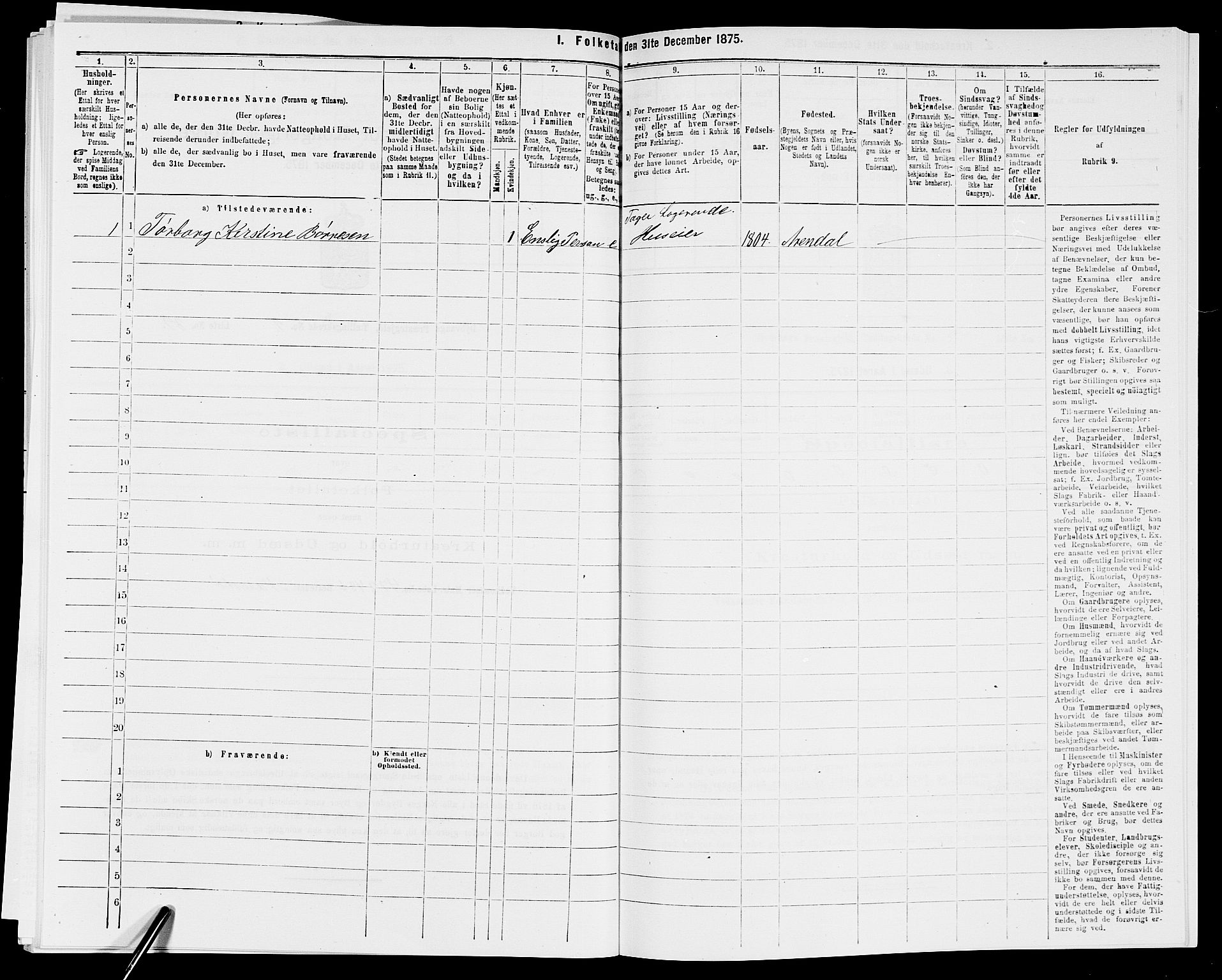 SAK, 1875 census for 0915P Dypvåg, 1875, p. 1189