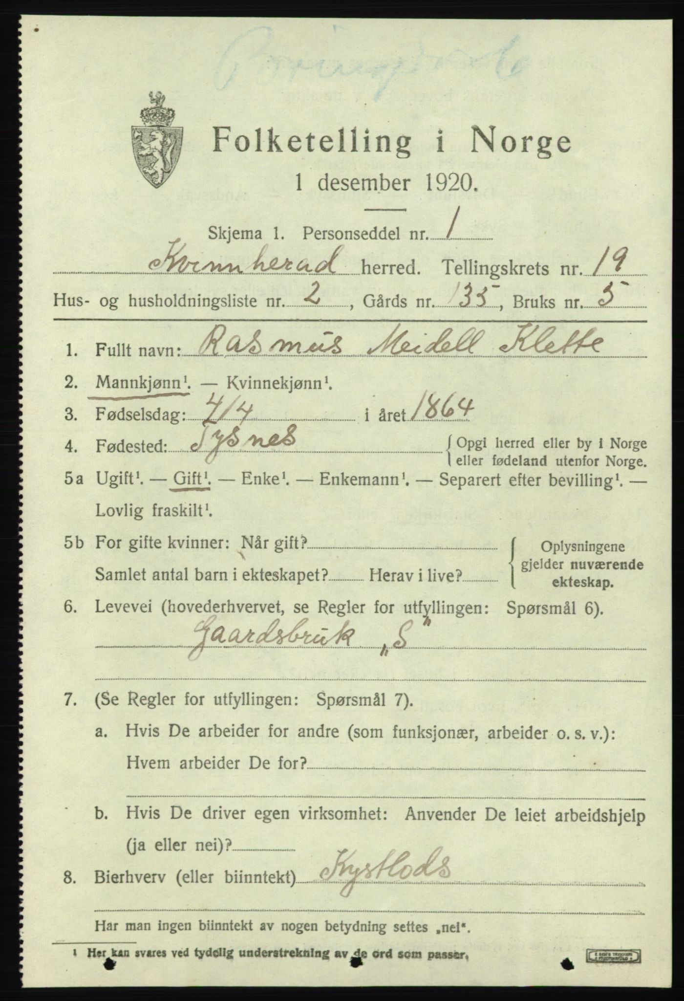 SAB, 1920 census for Kvinnherad, 1920, p. 11902