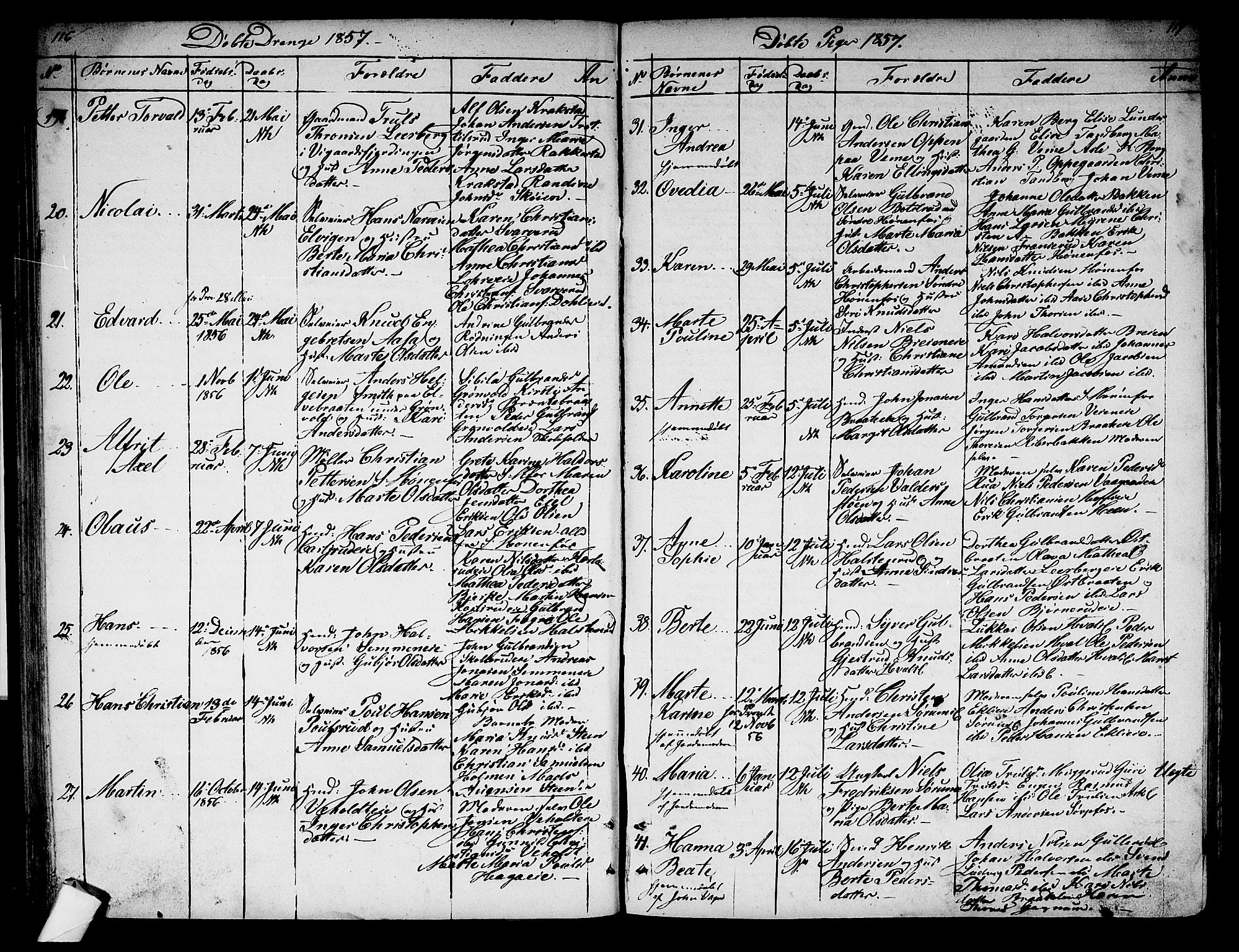 Norderhov kirkebøker, AV/SAKO-A-237/G/Ga/L0005: Parish register (copy) no. I 5, 1849-1863, p. 116-117