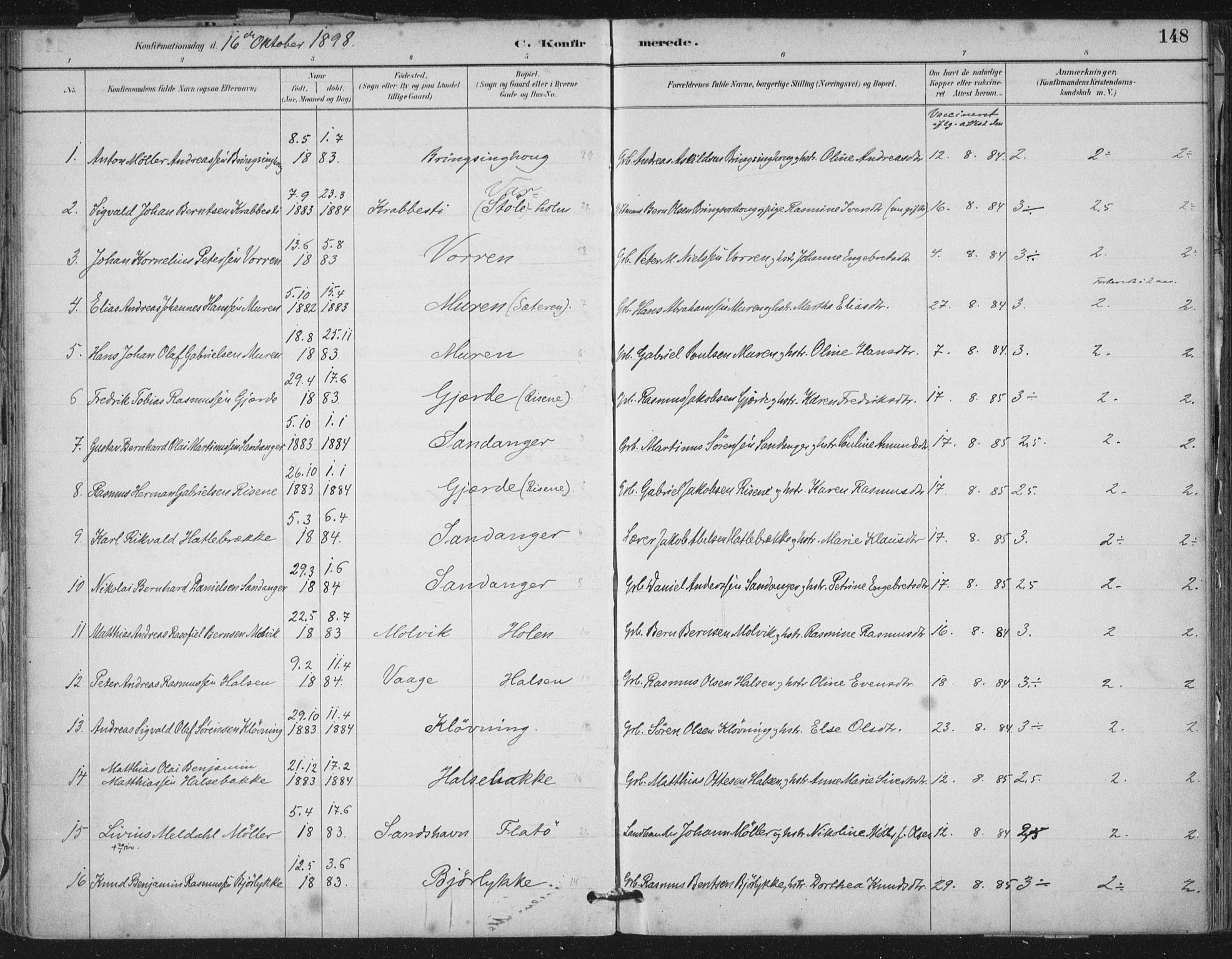 Ministerialprotokoller, klokkerbøker og fødselsregistre - Møre og Romsdal, SAT/A-1454/503/L0037: Parish register (official) no. 503A05, 1884-1900, p. 148