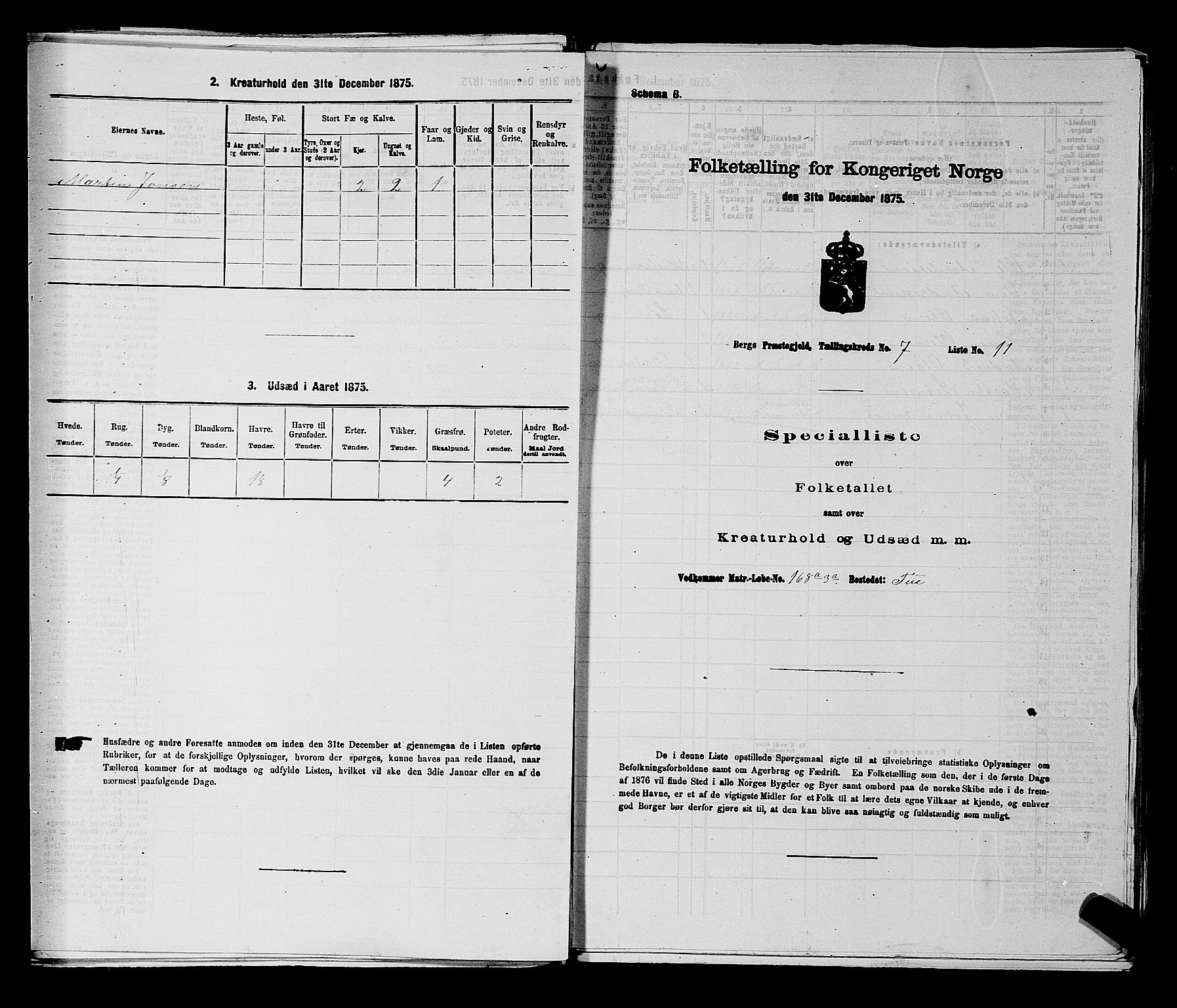 RA, 1875 census for 0116P Berg, 1875, p. 1139