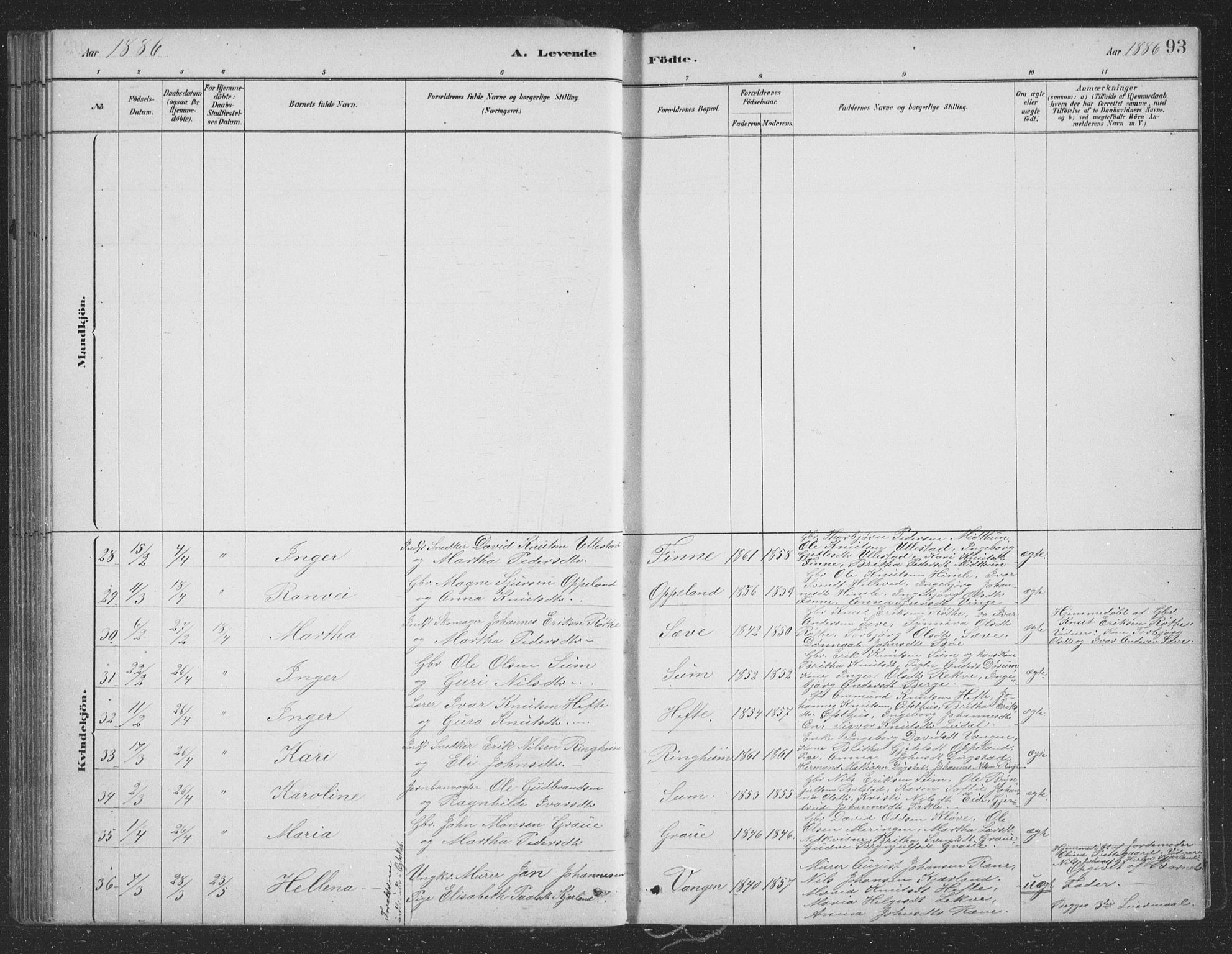 Voss sokneprestembete, SAB/A-79001/H/Hab: Parish register (copy) no. B 3, 1879-1894, p. 93