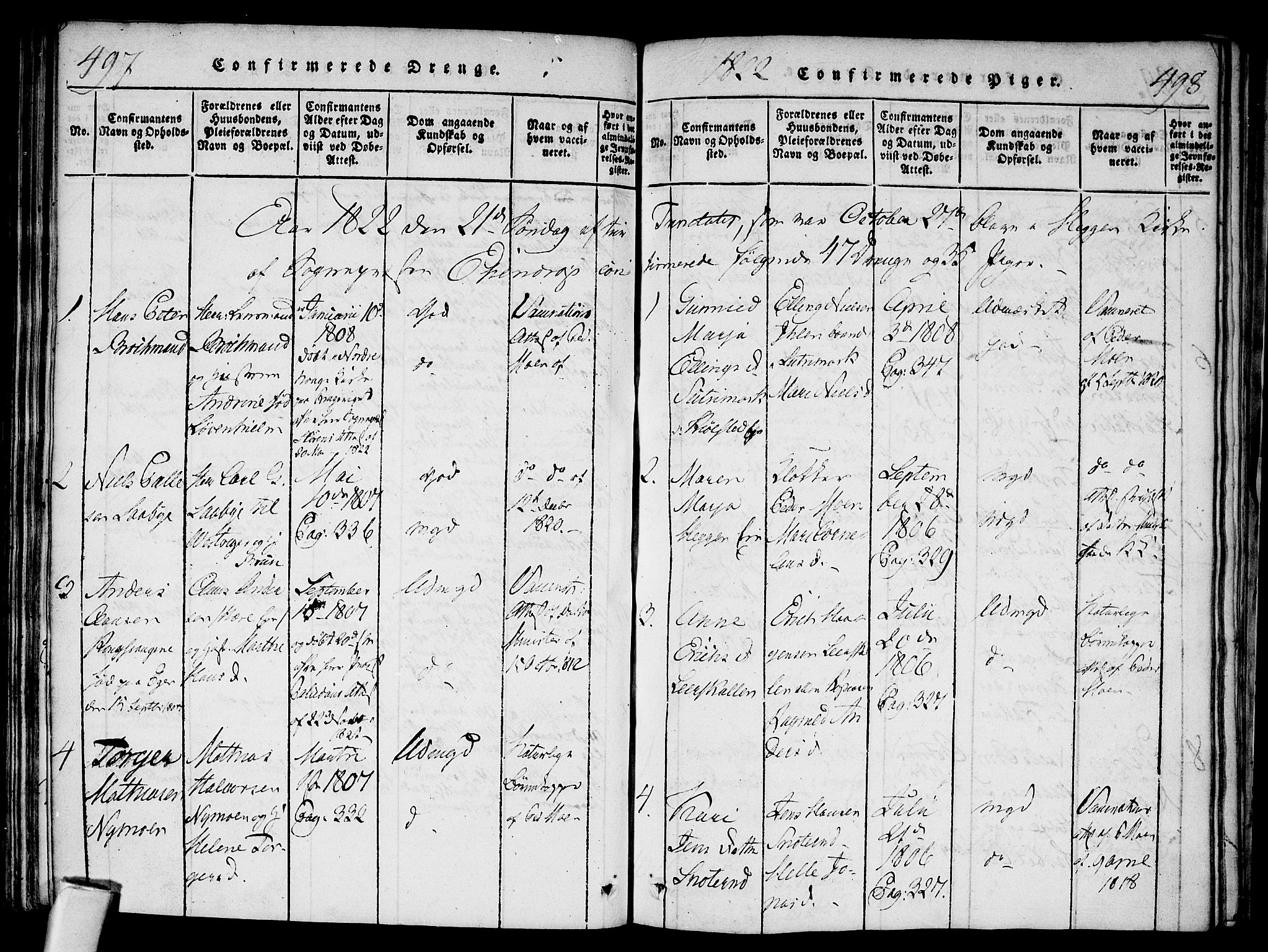 Modum kirkebøker, SAKO/A-234/F/Fa/L0004: Parish register (official) no. 4, 1818-1824, p. 497-498