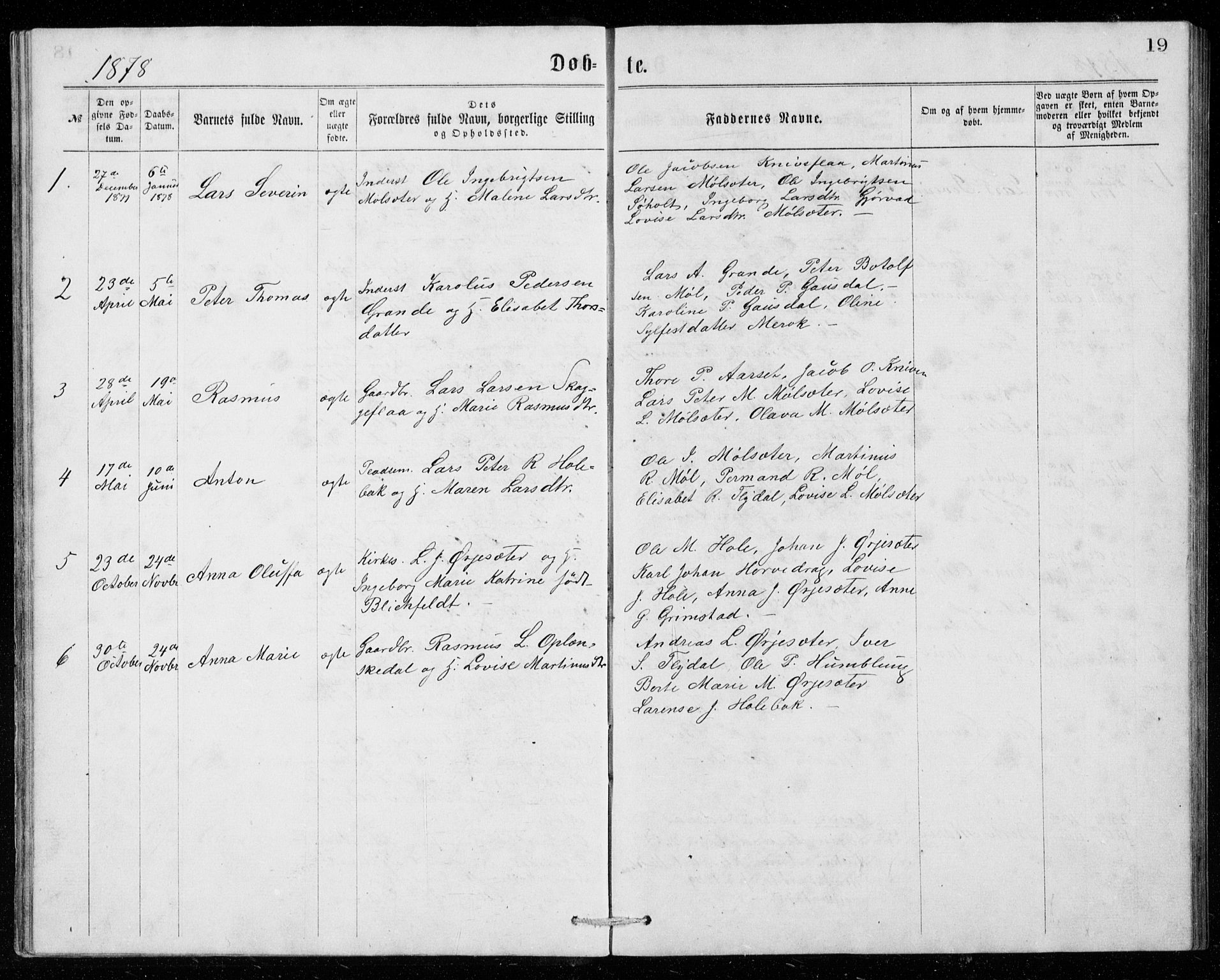 Ministerialprotokoller, klokkerbøker og fødselsregistre - Møre og Romsdal, SAT/A-1454/518/L0235: Parish register (copy) no. 518C02, 1867-1888, p. 19