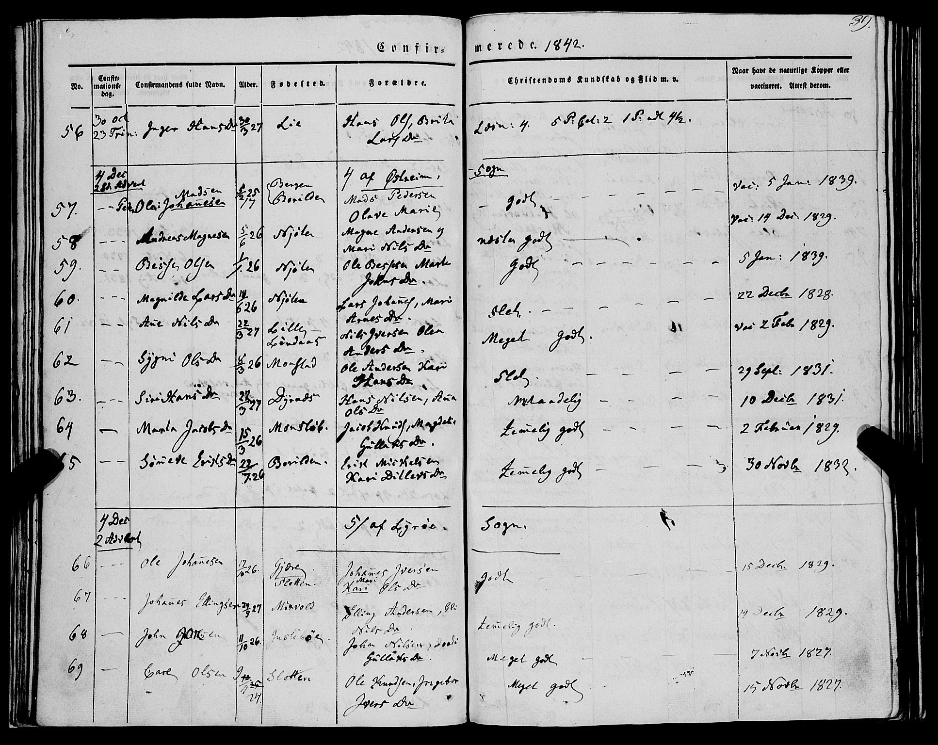 Lindås Sokneprestembete, SAB/A-76701/H/Haa: Parish register (official) no. A 12, 1836-1848, p. 39
