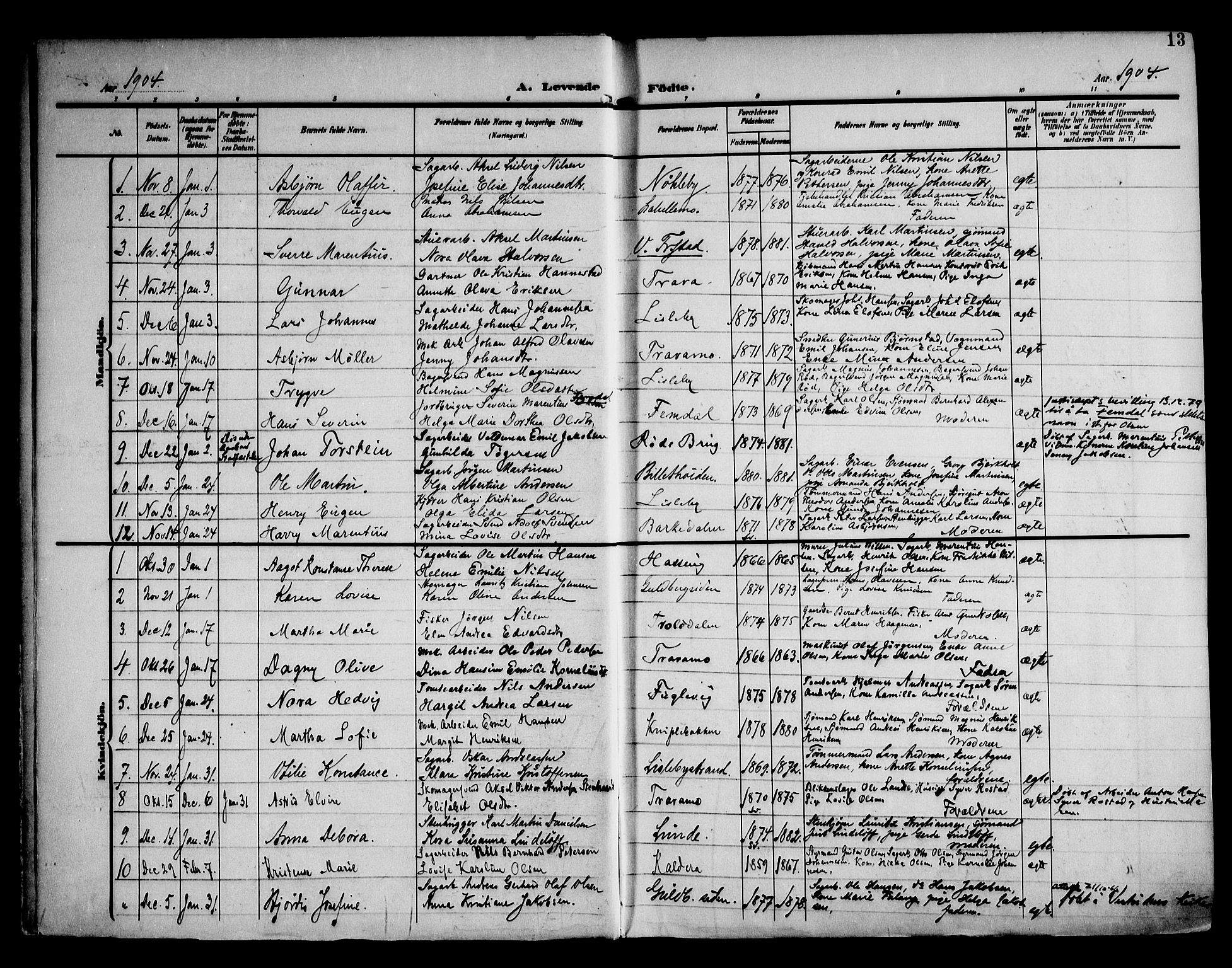 Glemmen prestekontor Kirkebøker, SAO/A-10908/F/Fa/L0014: Parish register (official) no. 14, 1902-1922, p. 13
