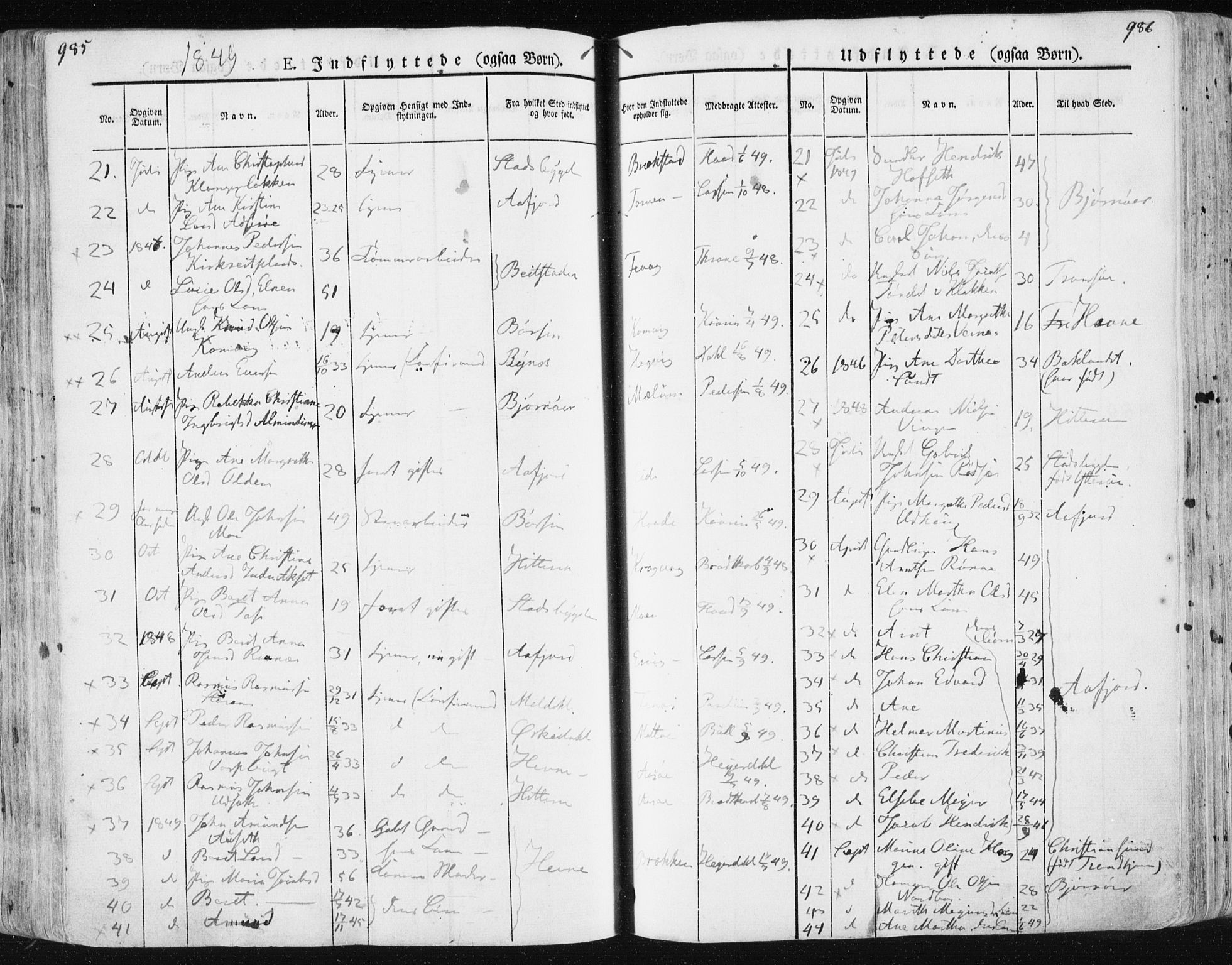 Ministerialprotokoller, klokkerbøker og fødselsregistre - Sør-Trøndelag, AV/SAT-A-1456/659/L0736: Parish register (official) no. 659A06, 1842-1856, p. 985-986