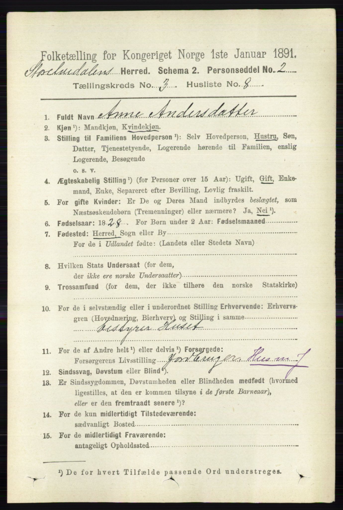 RA, 1891 census for 0430 Stor-Elvdal, 1891, p. 892