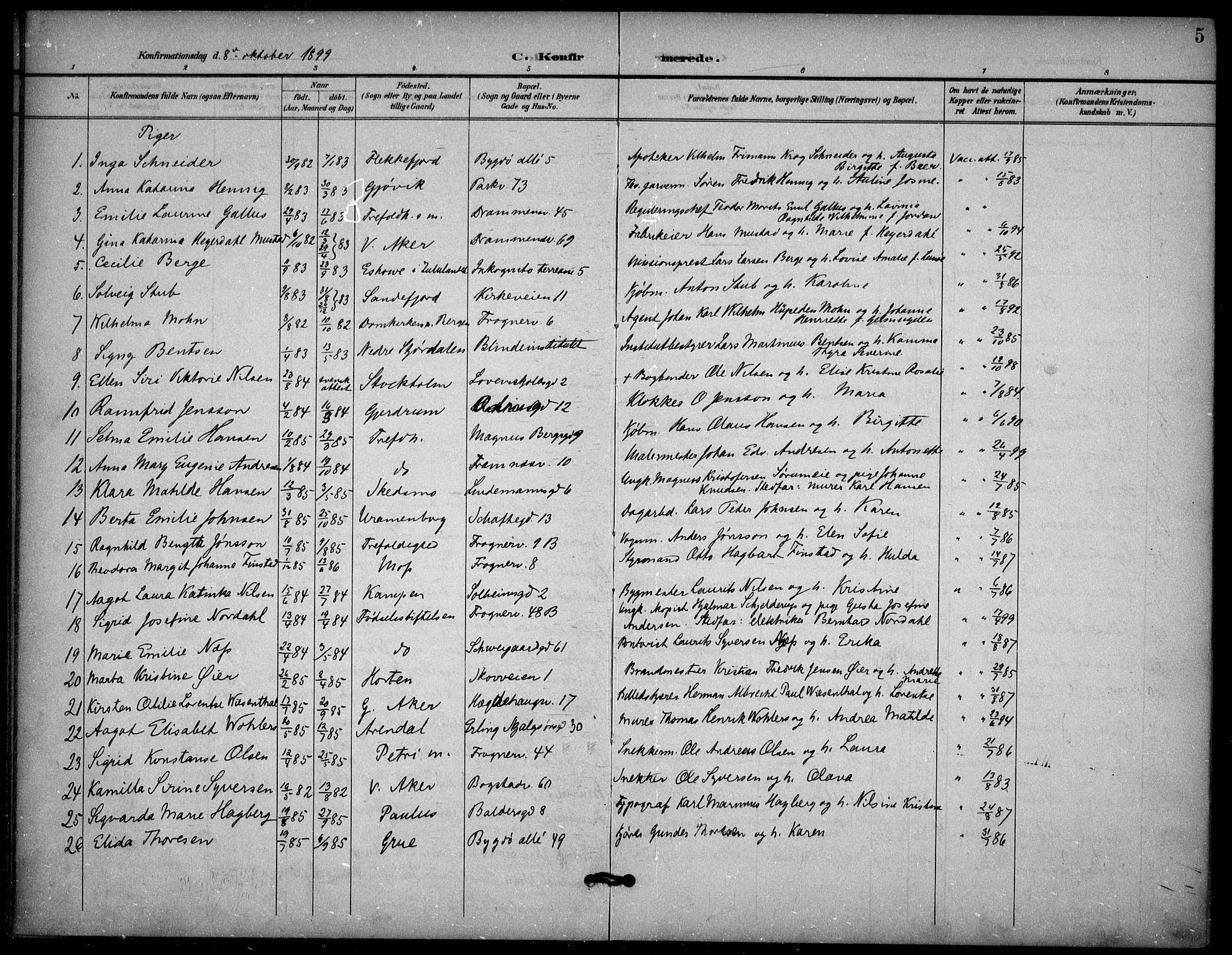 Frogner prestekontor Kirkebøker, AV/SAO-A-10886/F/Fa/L0001: Parish register (official) no. 1, 1898-1916, p. 5