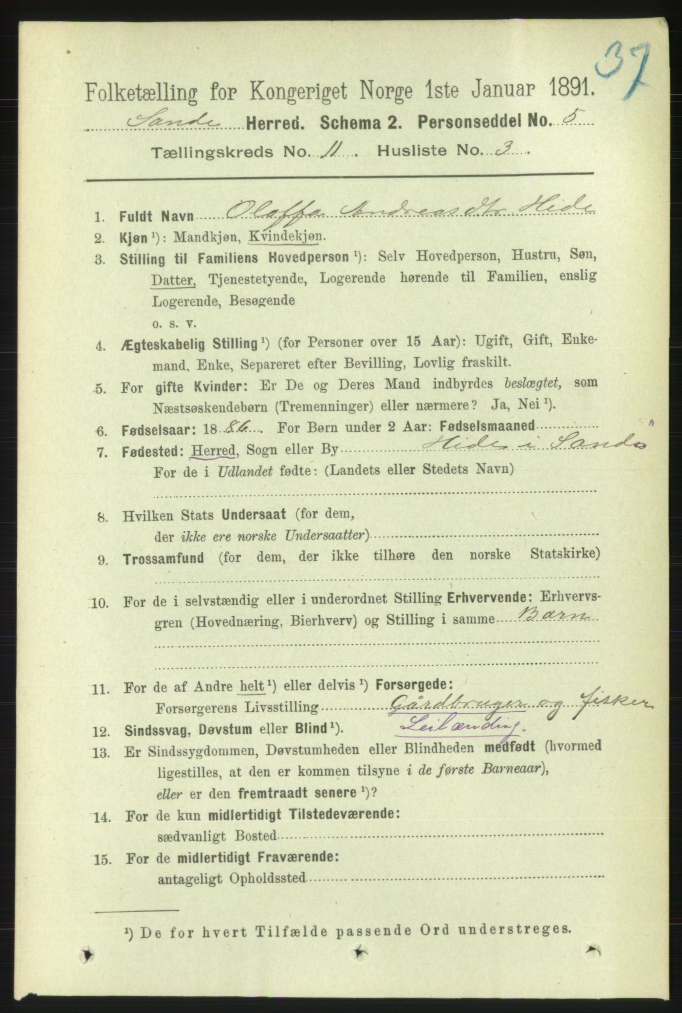 RA, 1891 census for 1514 Sande, 1891, p. 1972