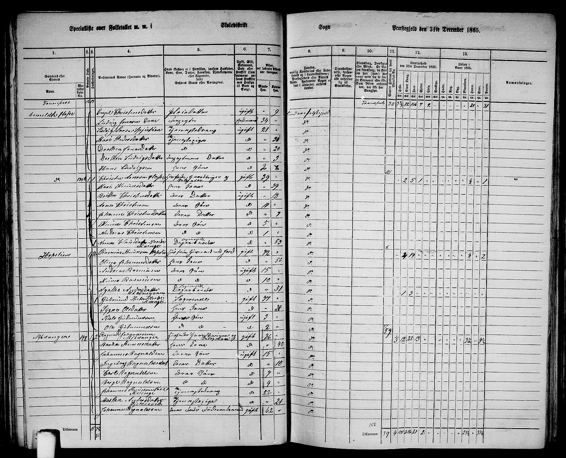 RA, 1865 census for Lindås, 1865, p. 85