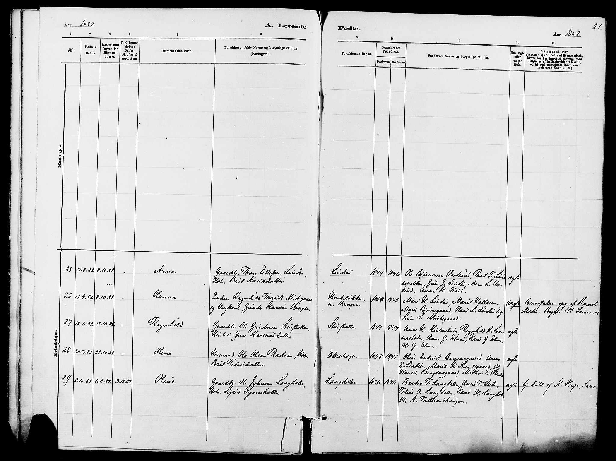 Dovre prestekontor, SAH/PREST-066/H/Ha/Haa/L0002: Parish register (official) no. 2, 1879-1890, p. 21