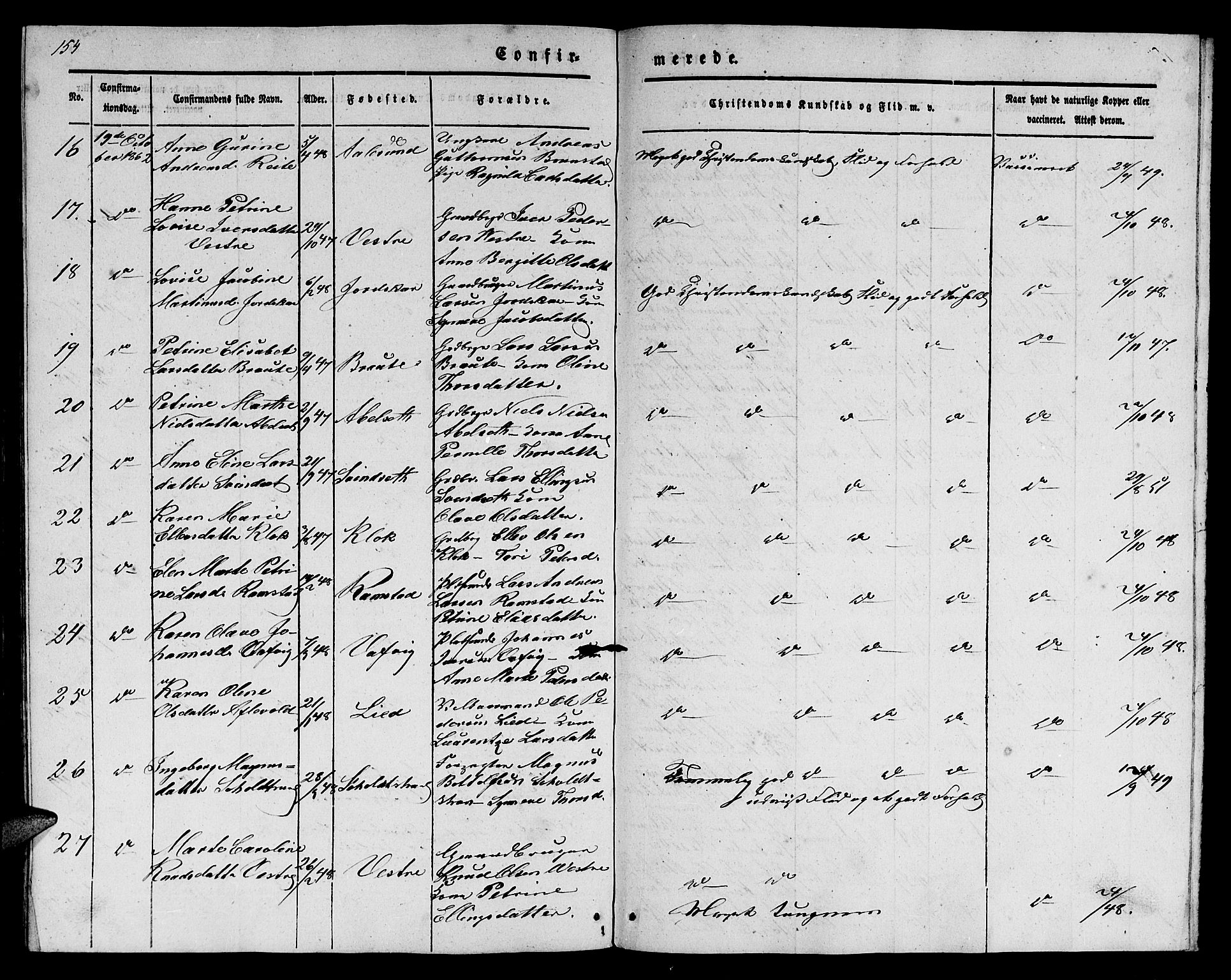 Ministerialprotokoller, klokkerbøker og fødselsregistre - Møre og Romsdal, AV/SAT-A-1454/522/L0324: Parish register (copy) no. 522C03, 1854-1871, p. 154