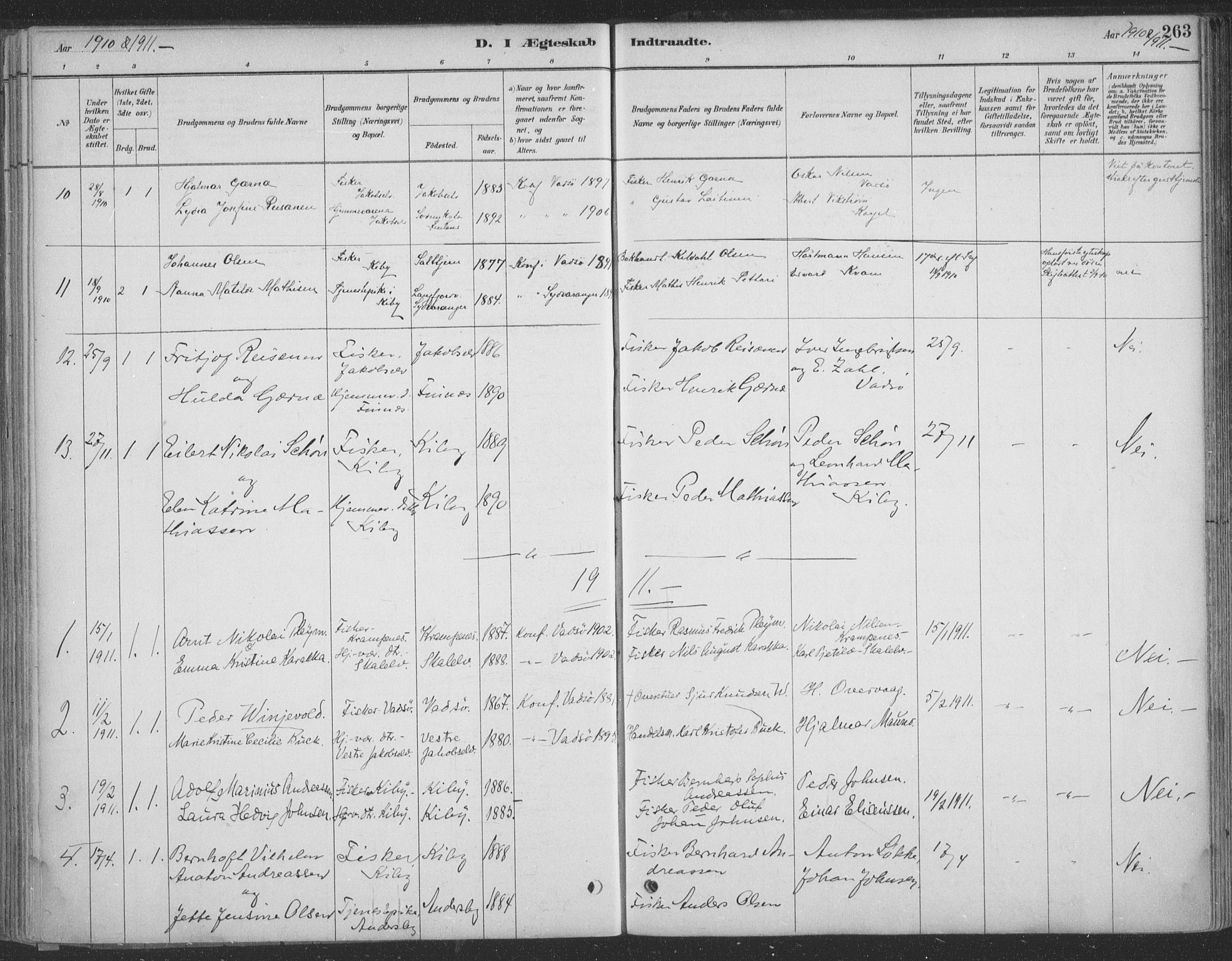 Vadsø sokneprestkontor, SATØ/S-1325/H/Ha/L0009kirke: Parish register (official) no. 9, 1881-1917, p. 263