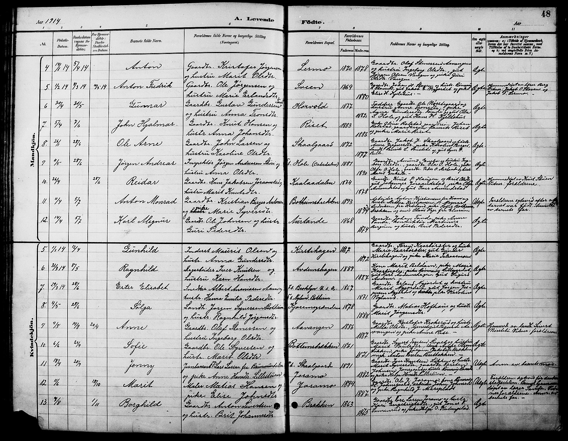 Lesja prestekontor, SAH/PREST-068/H/Ha/Hab/L0007: Parish register (copy) no. 7, 1895-1919, p. 48