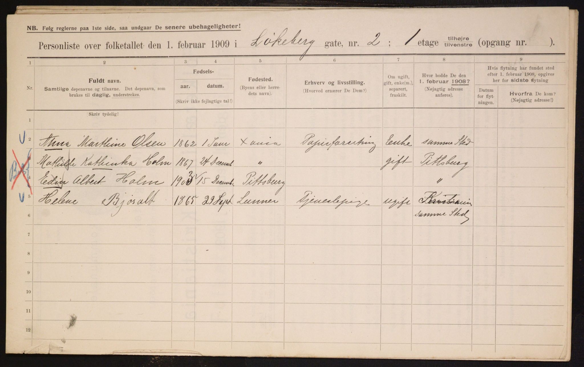 OBA, Municipal Census 1909 for Kristiania, 1909, p. 53242