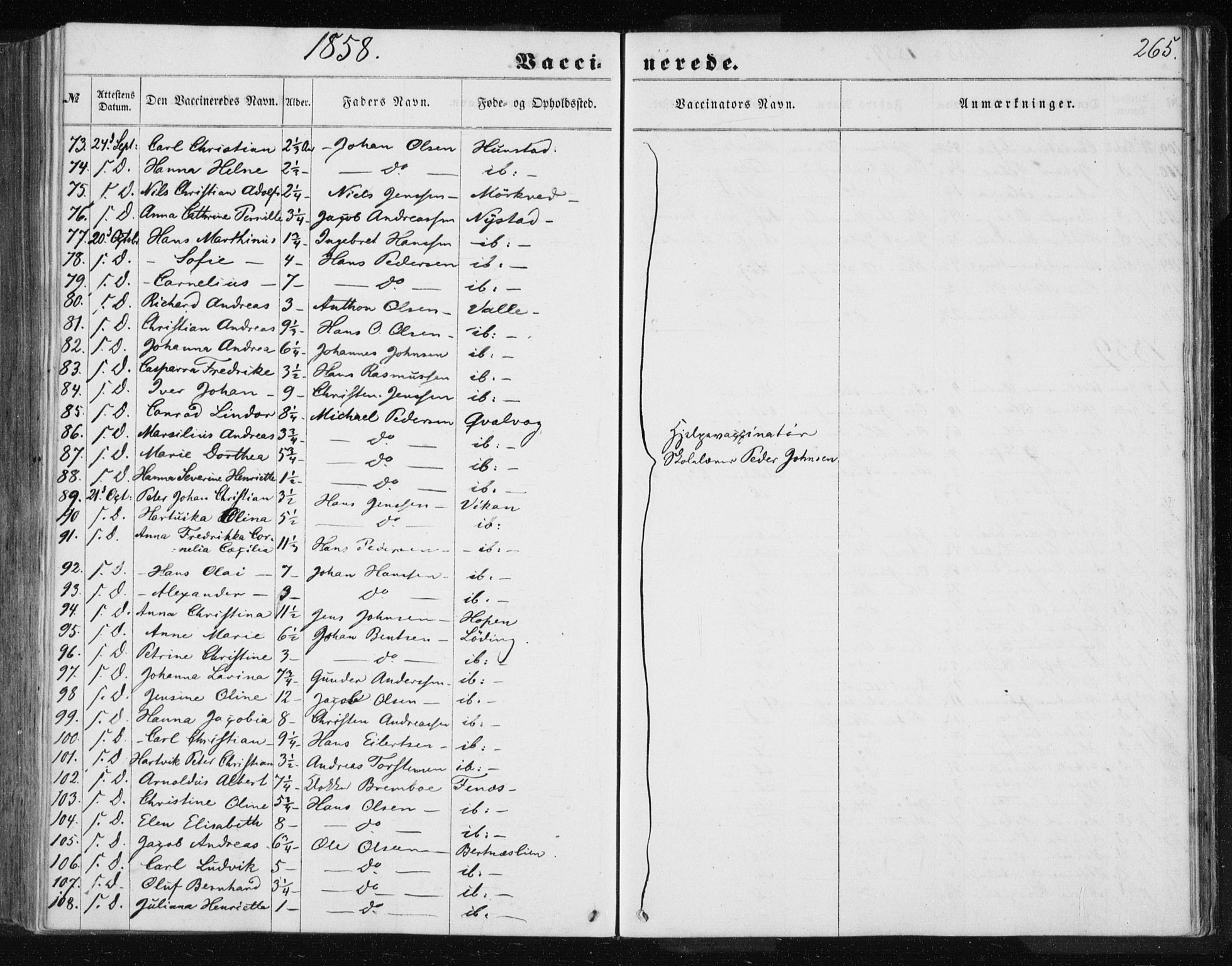 Ministerialprotokoller, klokkerbøker og fødselsregistre - Nordland, AV/SAT-A-1459/801/L0028: Parish register (copy) no. 801C03, 1855-1867, p. 265