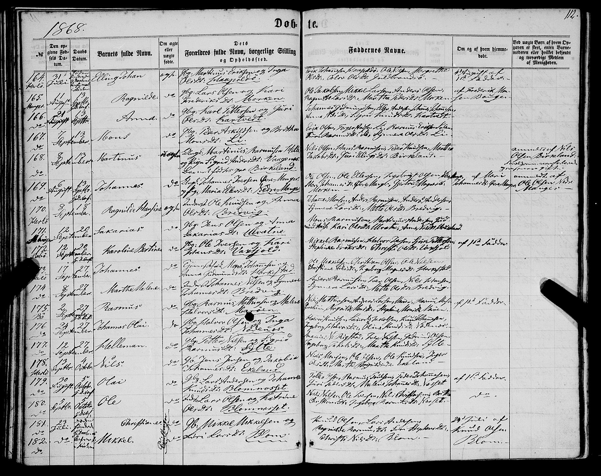 Manger sokneprestembete, SAB/A-76801/H/Haa: Parish register (official) no. A 7, 1860-1870, p. 112
