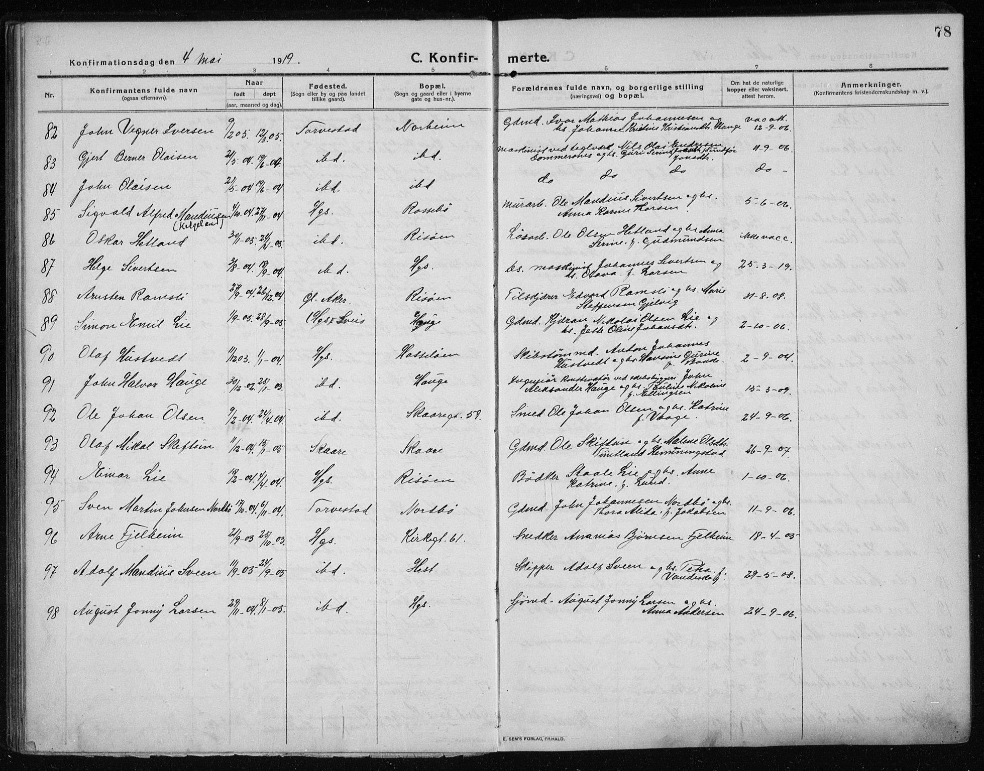 Haugesund sokneprestkontor, SAST/A -101863/H/Ha/Haa/L0009: Parish register (official) no. A 9, 1914-1929, p. 78