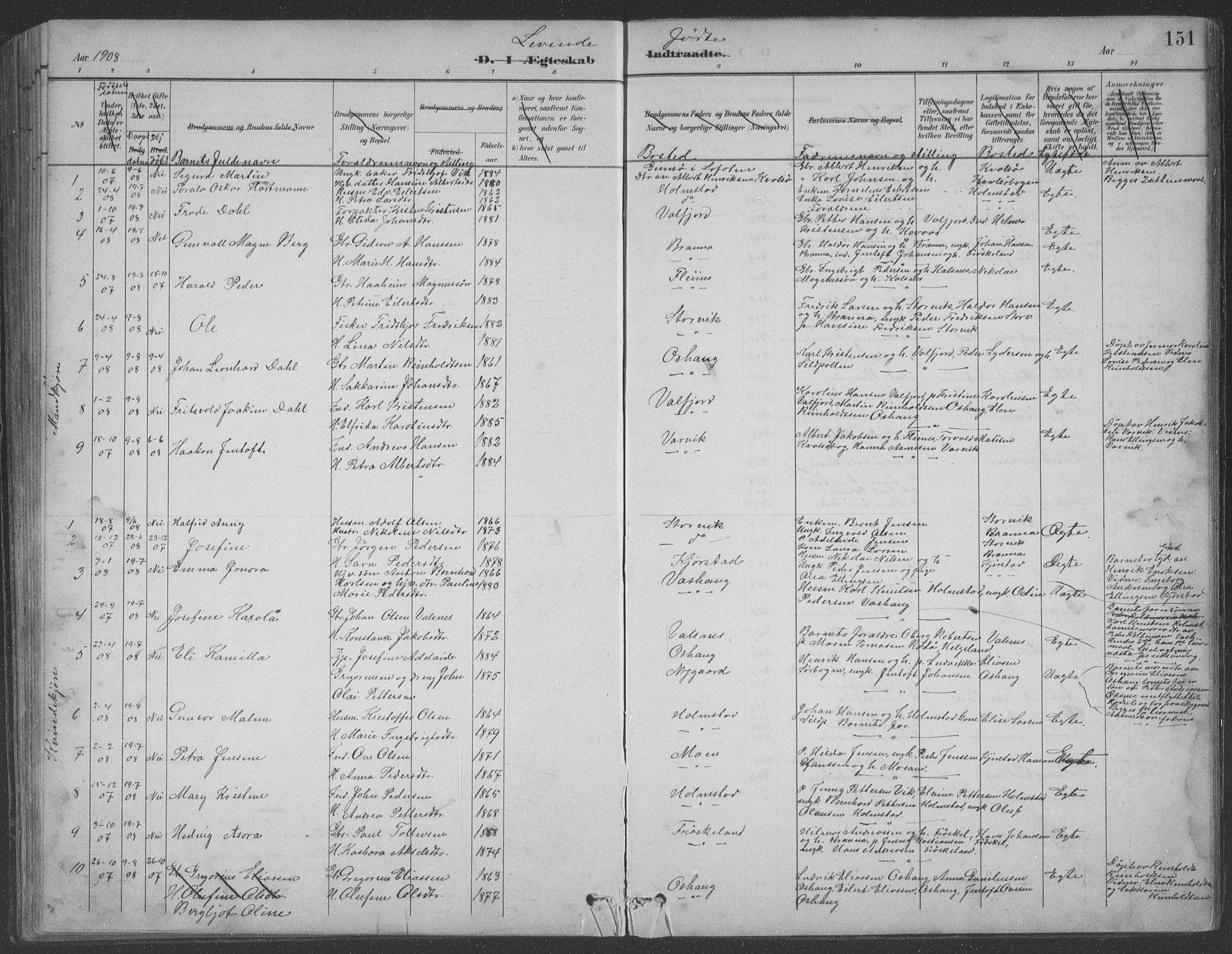 Ministerialprotokoller, klokkerbøker og fødselsregistre - Nordland, AV/SAT-A-1459/890/L1290: Parish register (copy) no. 890C01, 1882-1911, p. 151