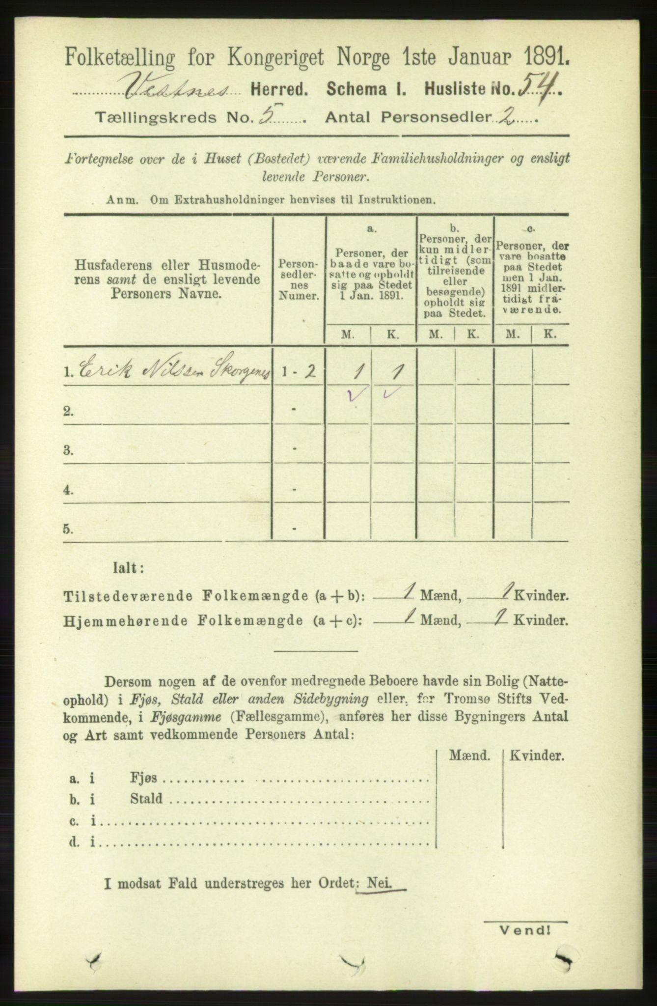 RA, 1891 census for 1535 Vestnes, 1891, p. 1822