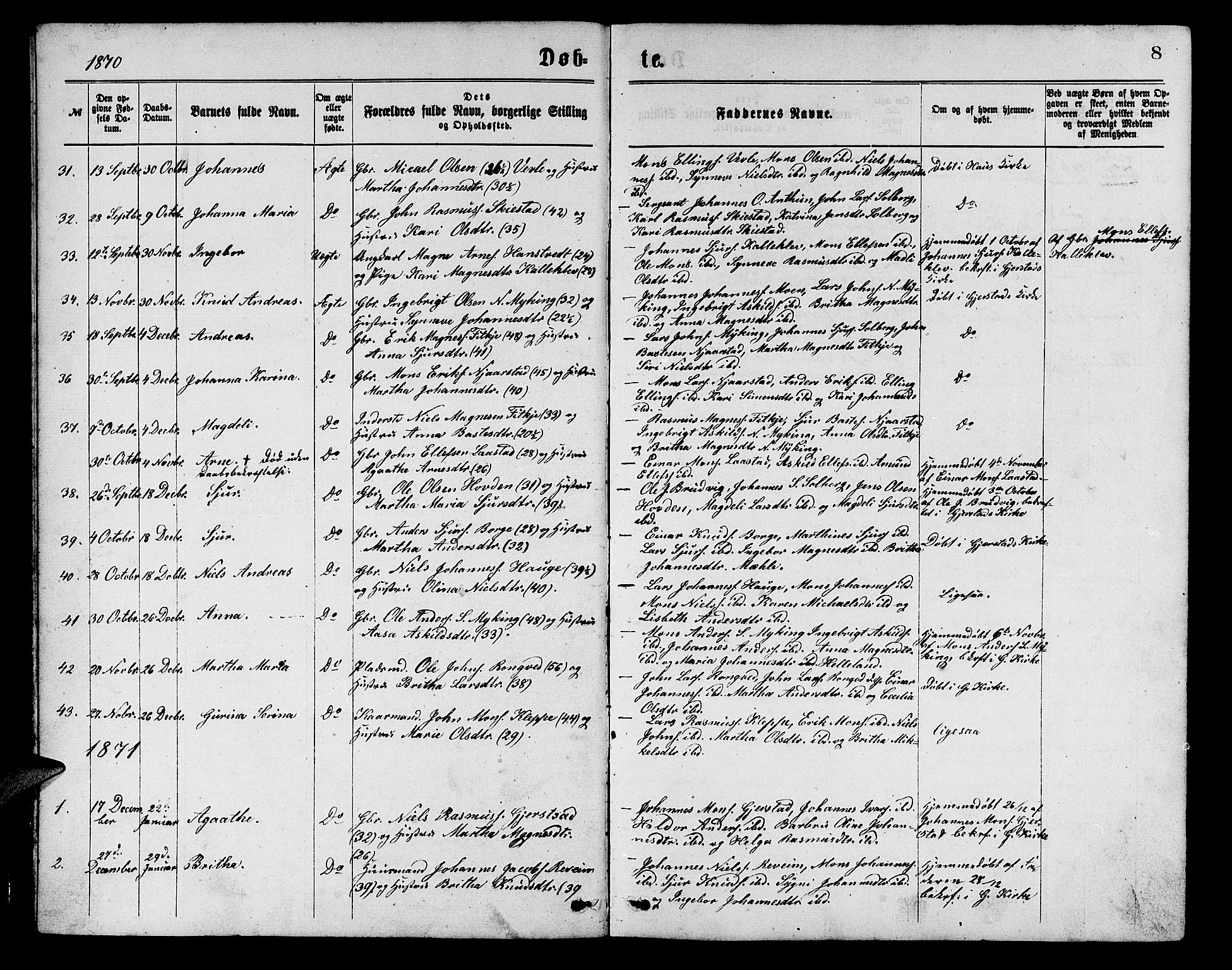 Haus sokneprestembete, AV/SAB-A-75601/H/Hab: Parish register (copy) no. C 1, 1869-1878, p. 8