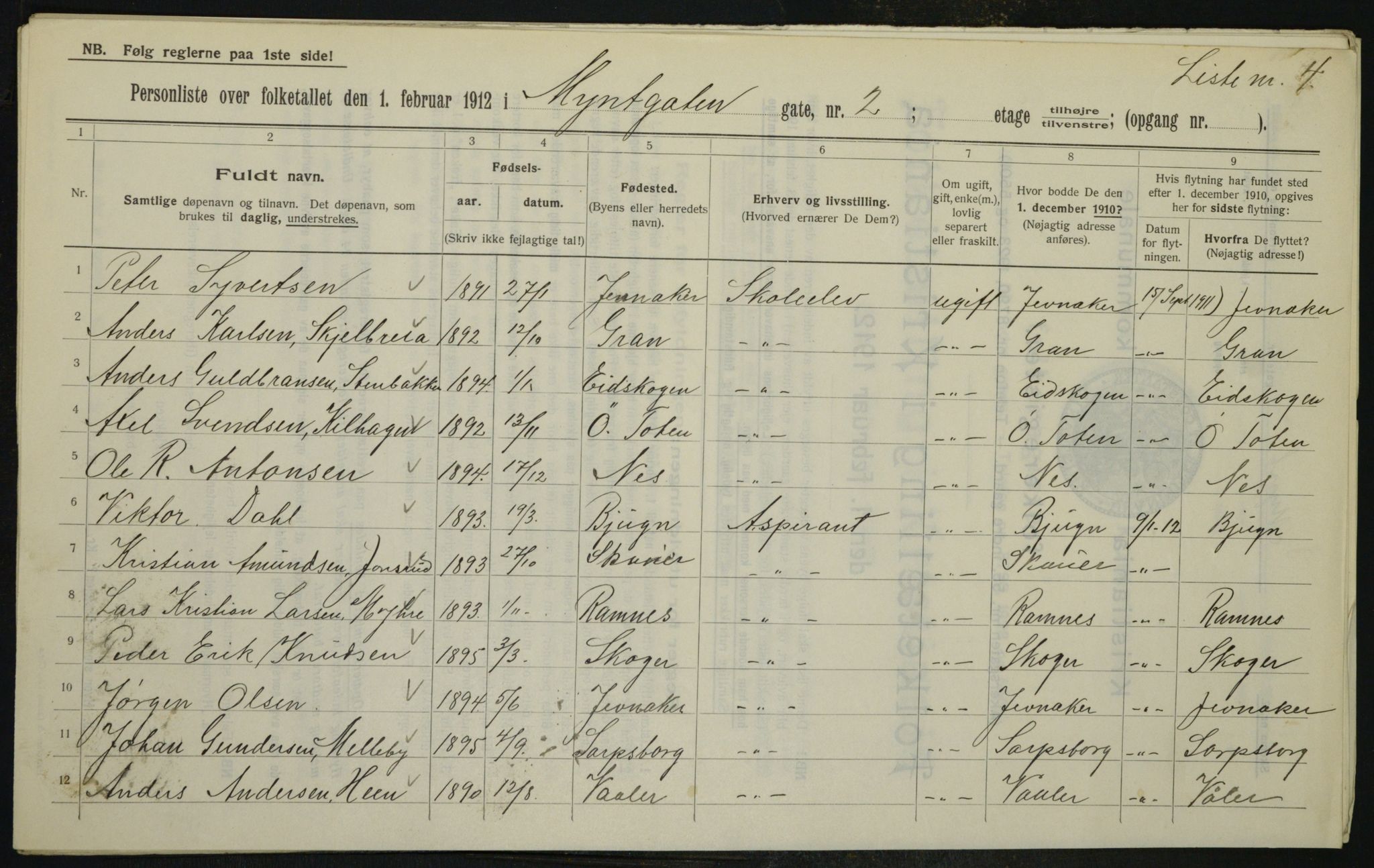 OBA, Municipal Census 1912 for Kristiania, 1912, p. 68870