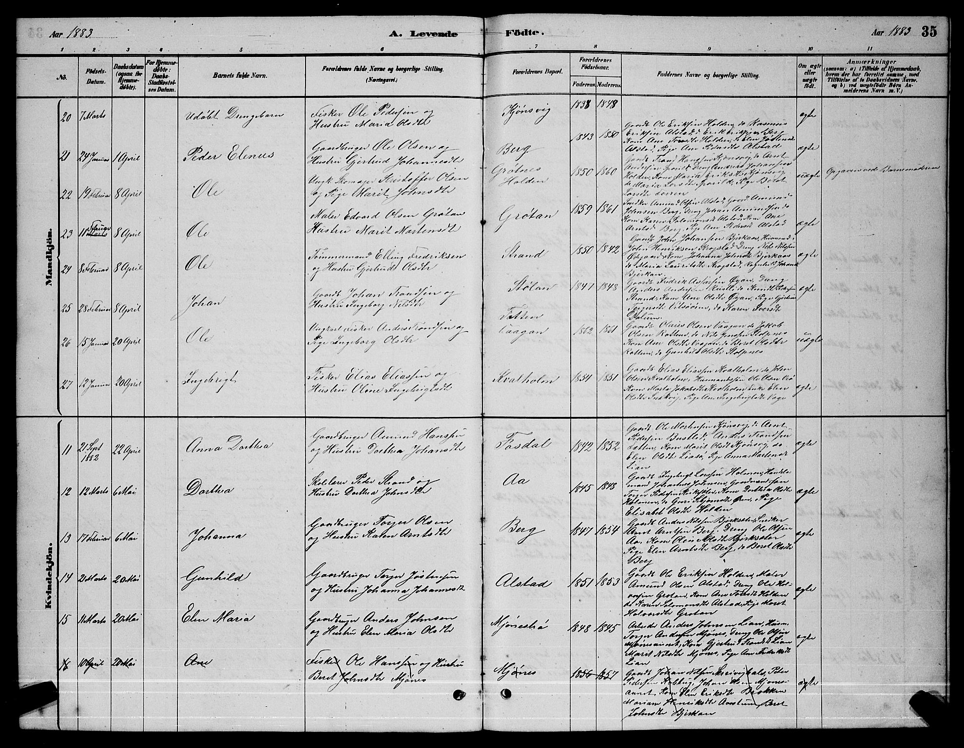 Ministerialprotokoller, klokkerbøker og fødselsregistre - Sør-Trøndelag, AV/SAT-A-1456/630/L0504: Parish register (copy) no. 630C02, 1879-1898, p. 35