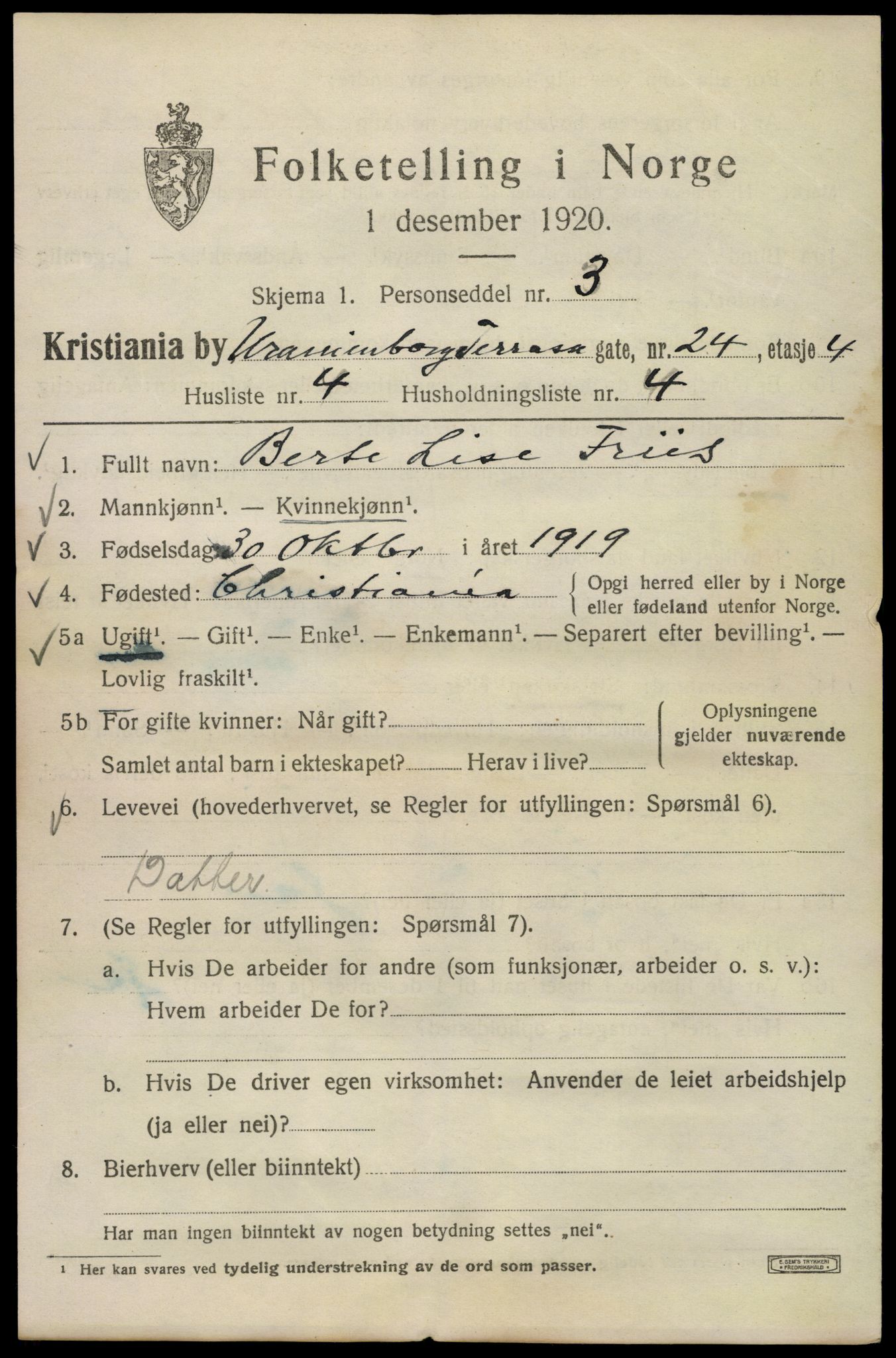 SAO, 1920 census for Kristiania, 1920, p. 619345