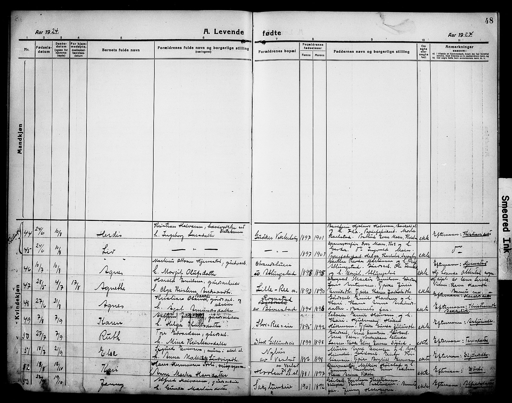 Stange prestekontor, AV/SAH-PREST-002/L/L0016: Parish register (copy) no. 16, 1918-1928, p. 48