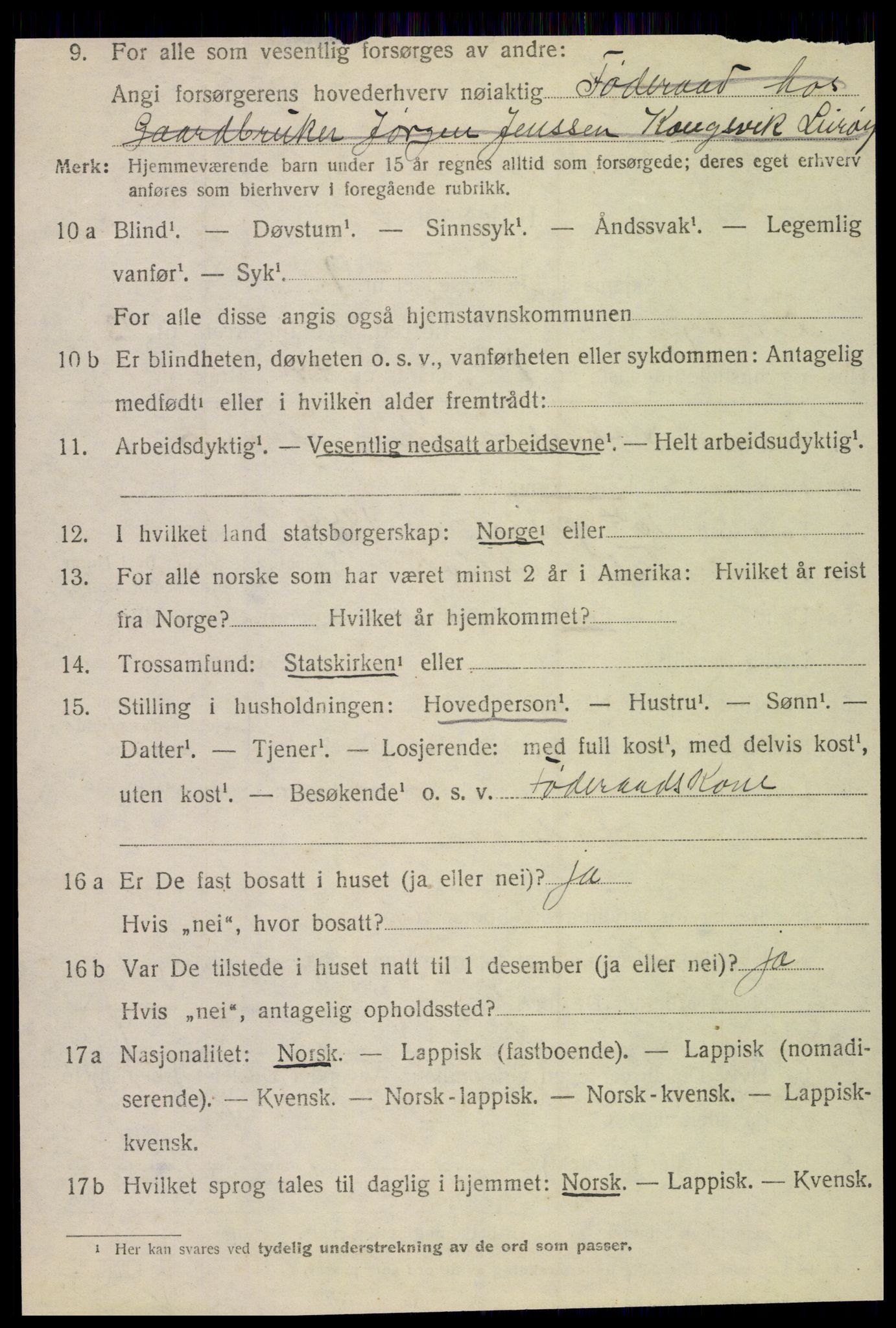 SAT, 1920 census for Lurøy, 1920, p. 5200