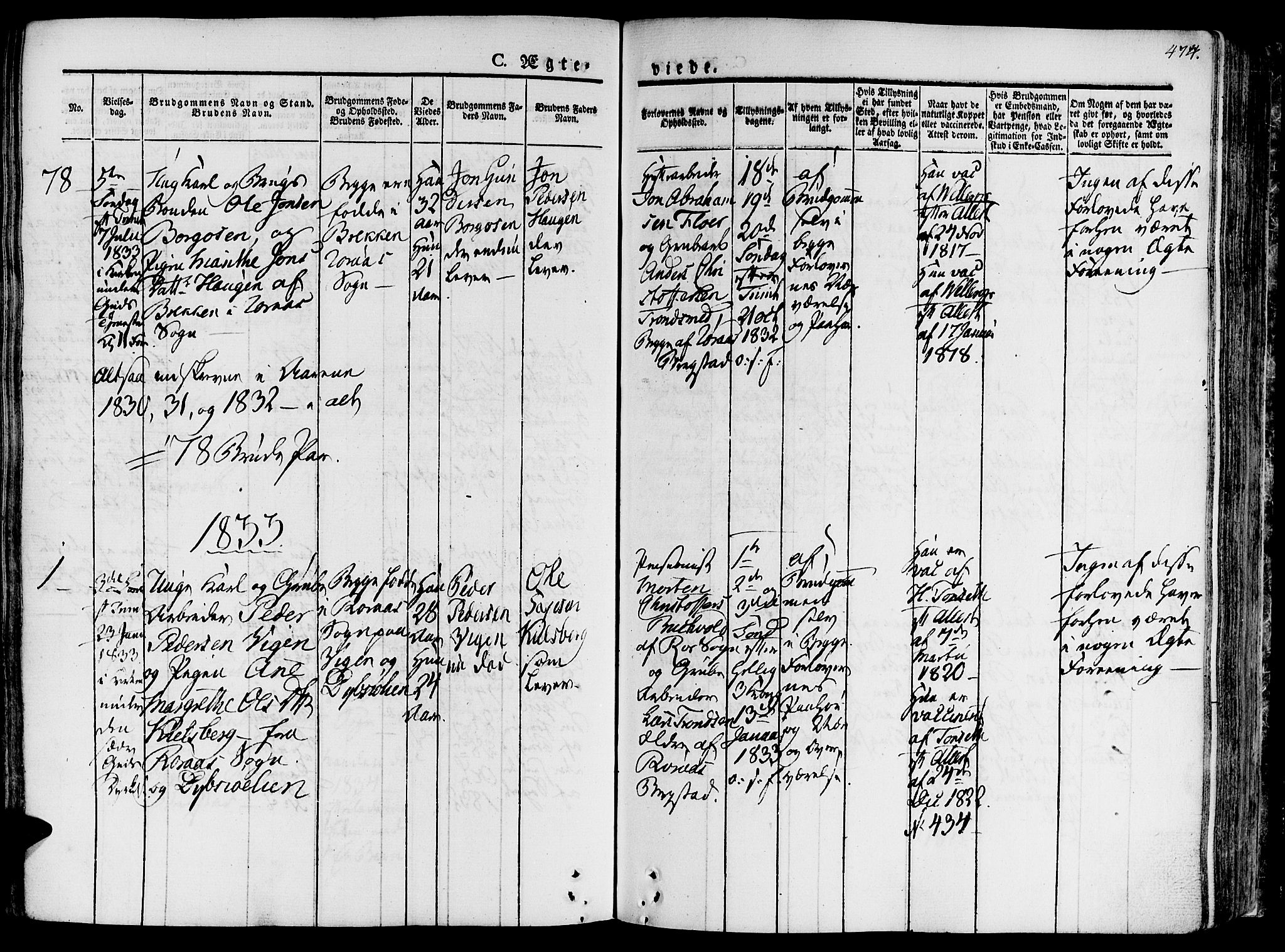 Ministerialprotokoller, klokkerbøker og fødselsregistre - Sør-Trøndelag, SAT/A-1456/681/L0930: Parish register (official) no. 681A08, 1829-1844, p. 474