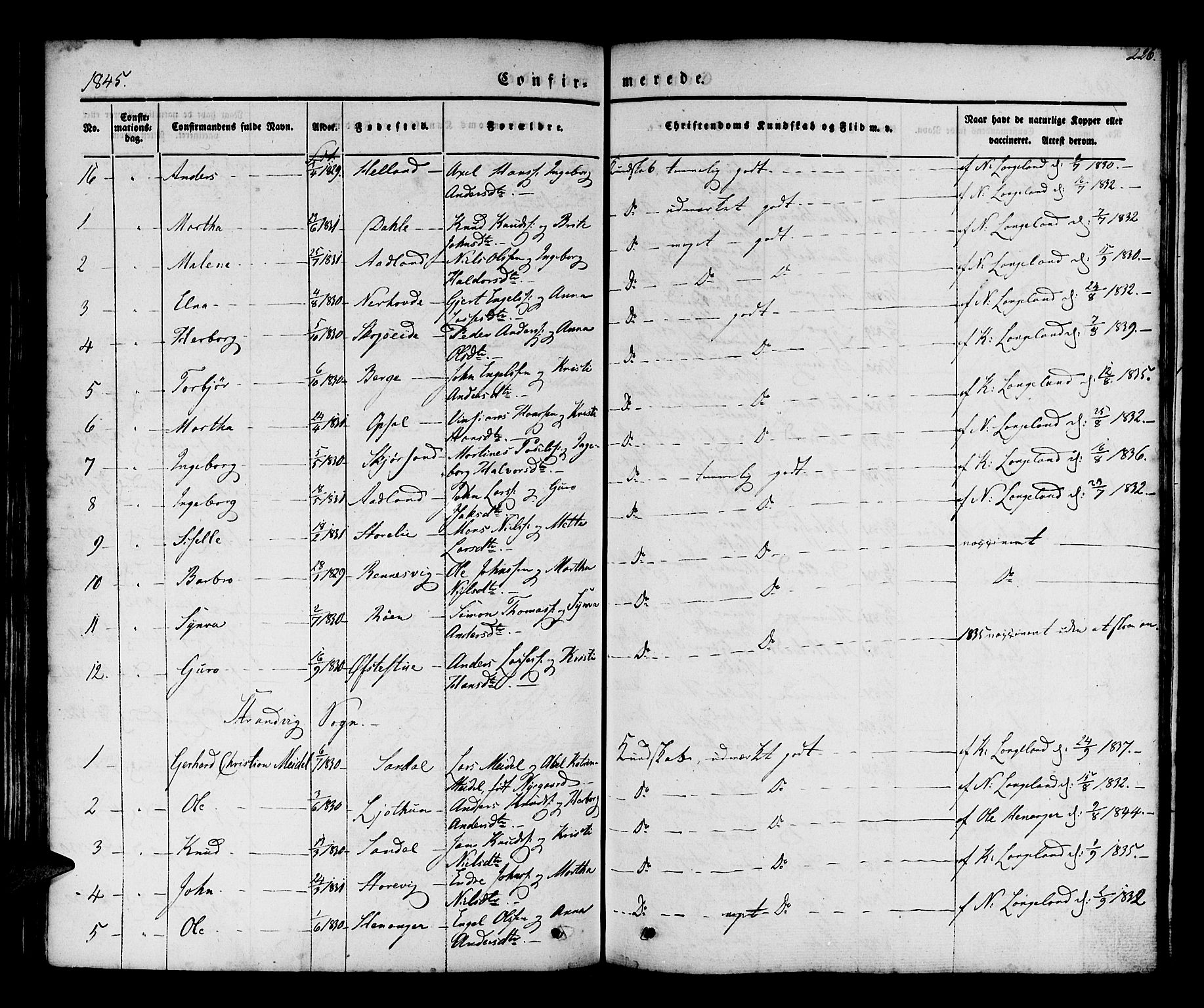 Os sokneprestembete, SAB/A-99929: Parish register (official) no. A 15, 1839-1851, p. 226