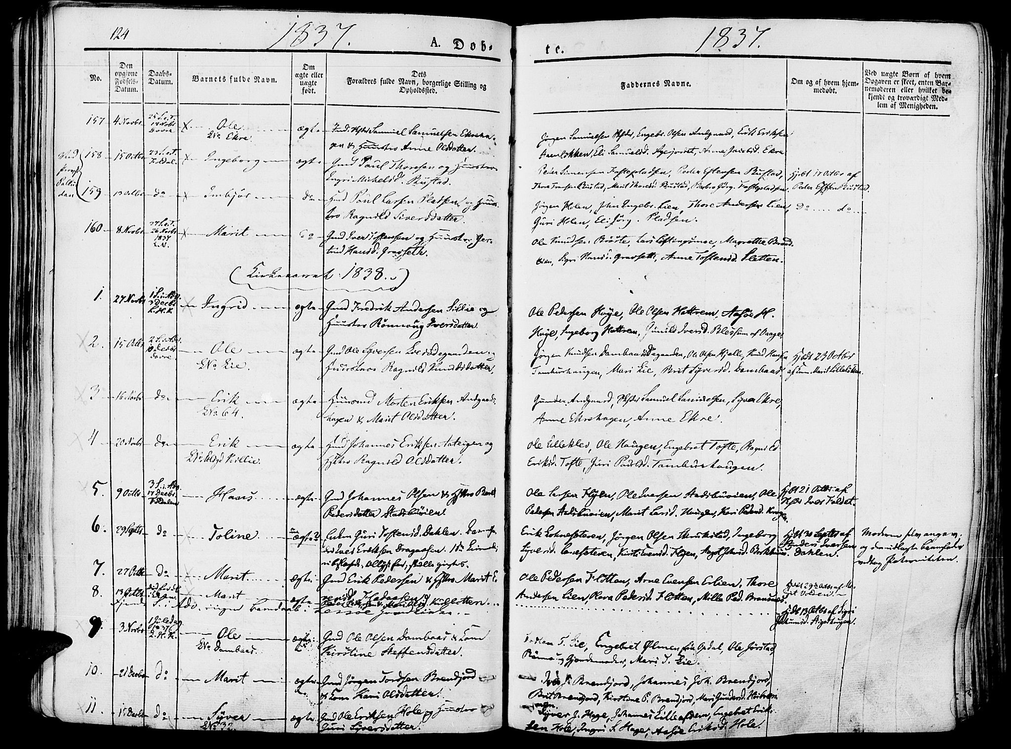Lesja prestekontor, SAH/PREST-068/H/Ha/Haa/L0005: Parish register (official) no. 5, 1830-1842, p. 124