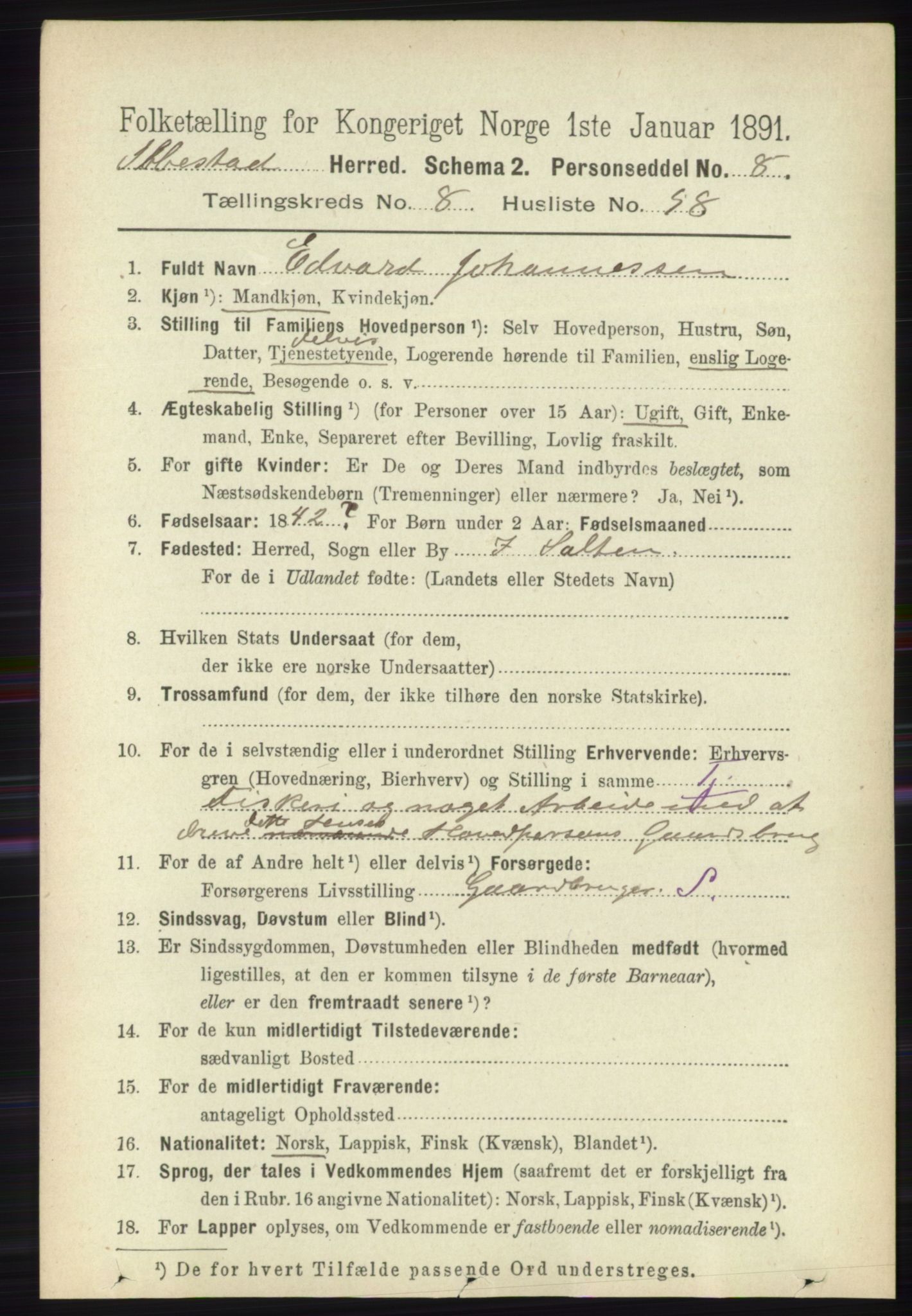 RA, 1891 census for 1917 Ibestad, 1891, p. 5577