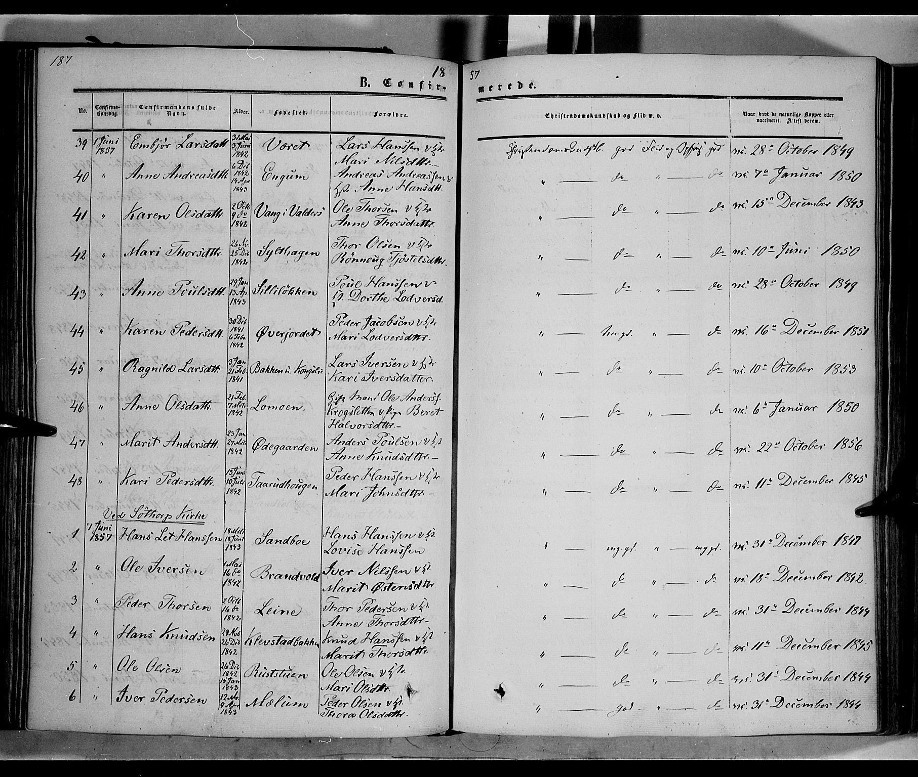 Nord-Fron prestekontor, AV/SAH-PREST-080/H/Ha/Haa/L0001: Parish register (official) no. 1, 1851-1864, p. 187