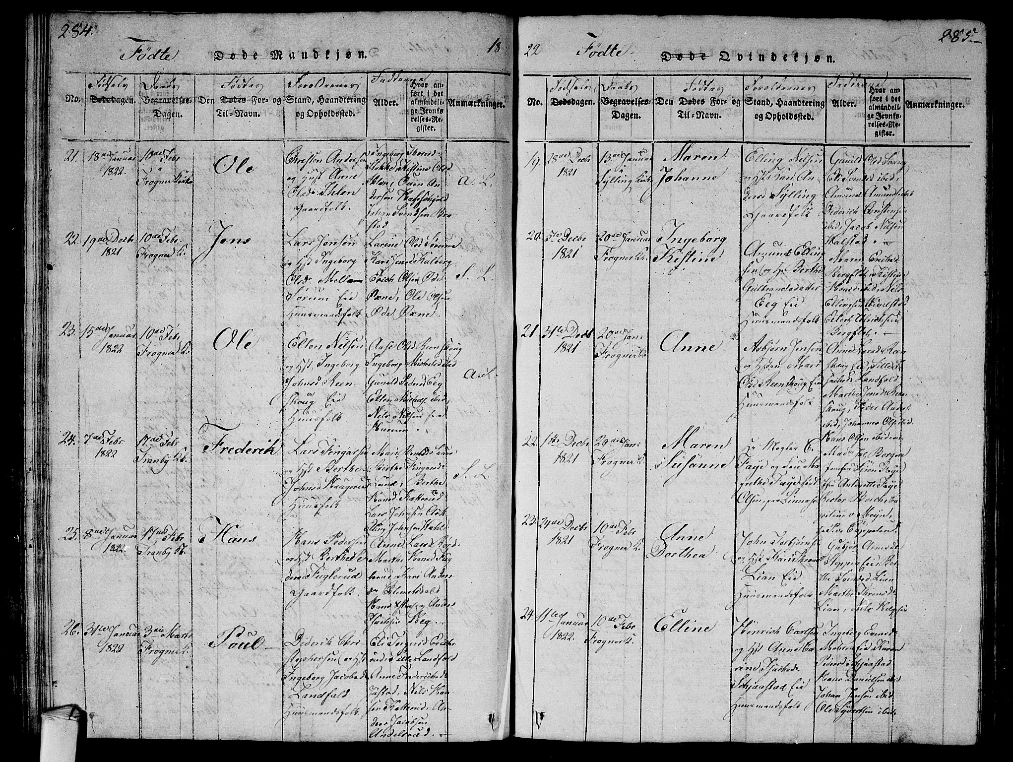 Lier kirkebøker, AV/SAKO-A-230/G/Ga/L0001: Parish register (copy) no. I 1, 1813-1824, p. 284-285