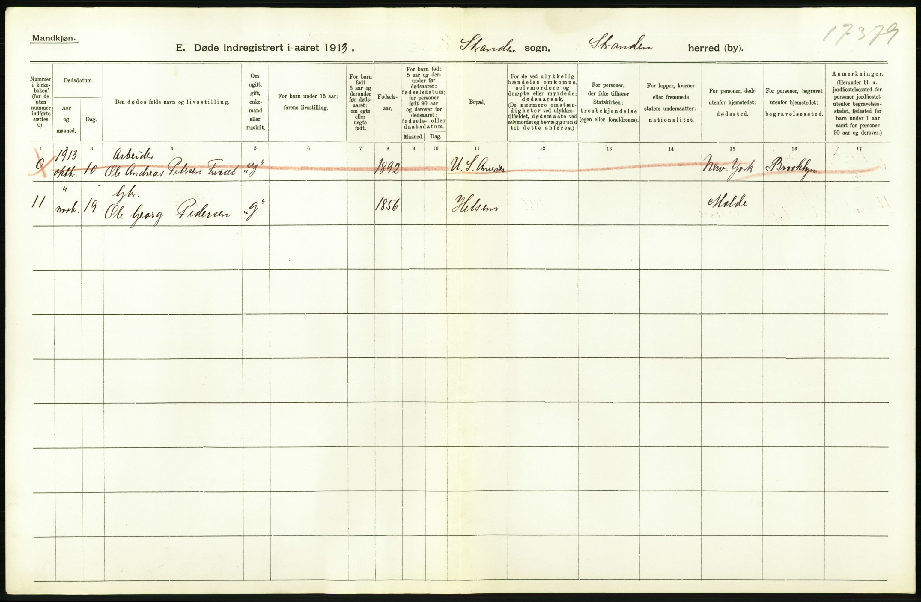 Statistisk sentralbyrå, Sosiodemografiske emner, Befolkning, AV/RA-S-2228/D/Df/Dfb/Dfbc/L0037: Romsdals amt: Døde. Bygder og byer., 1913, p. 32